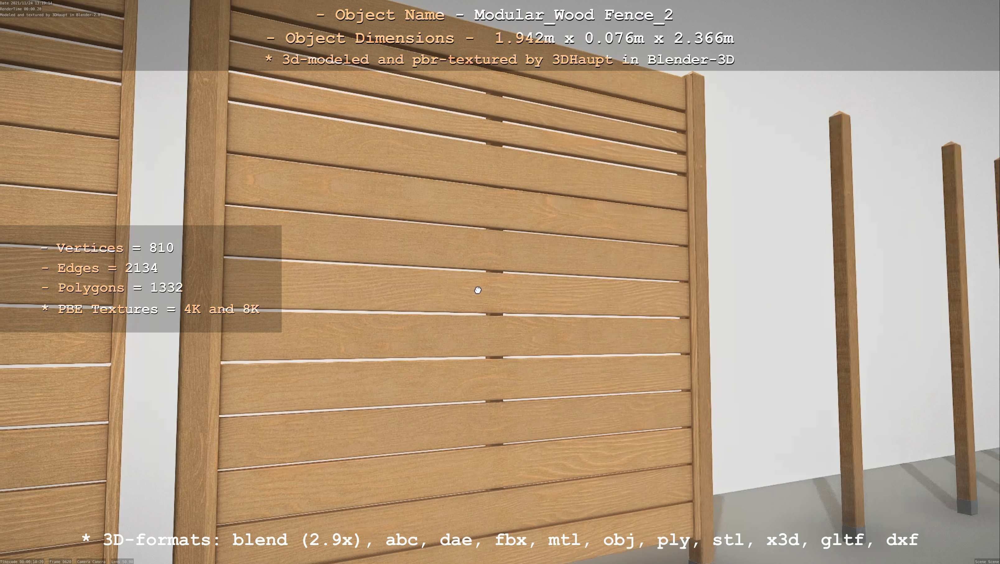 Modular Wood Fence 2 Remastered Low-poly 3D model_56