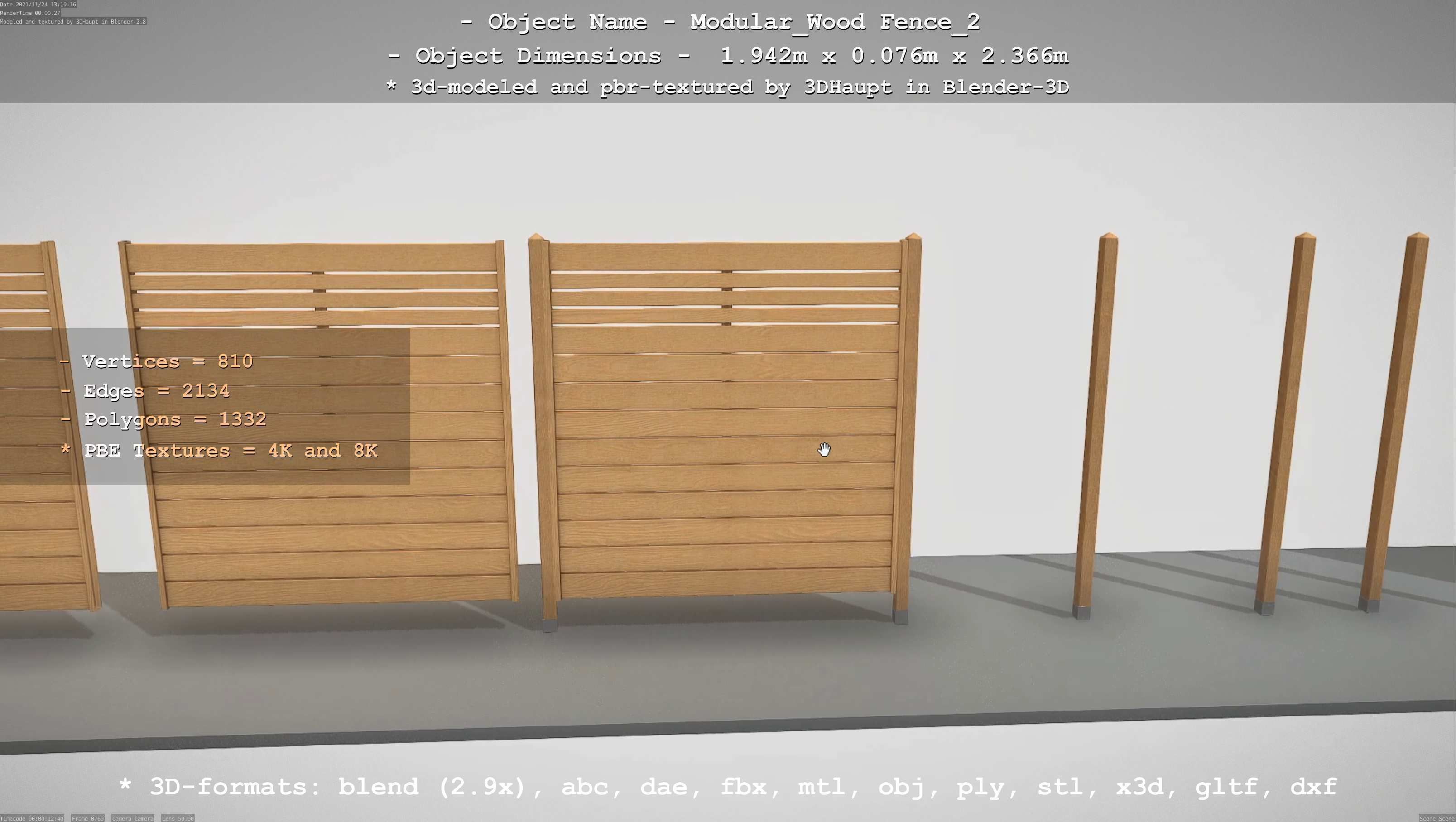 Modular Wood Fence 2 Remastered Low-poly 3D model_27