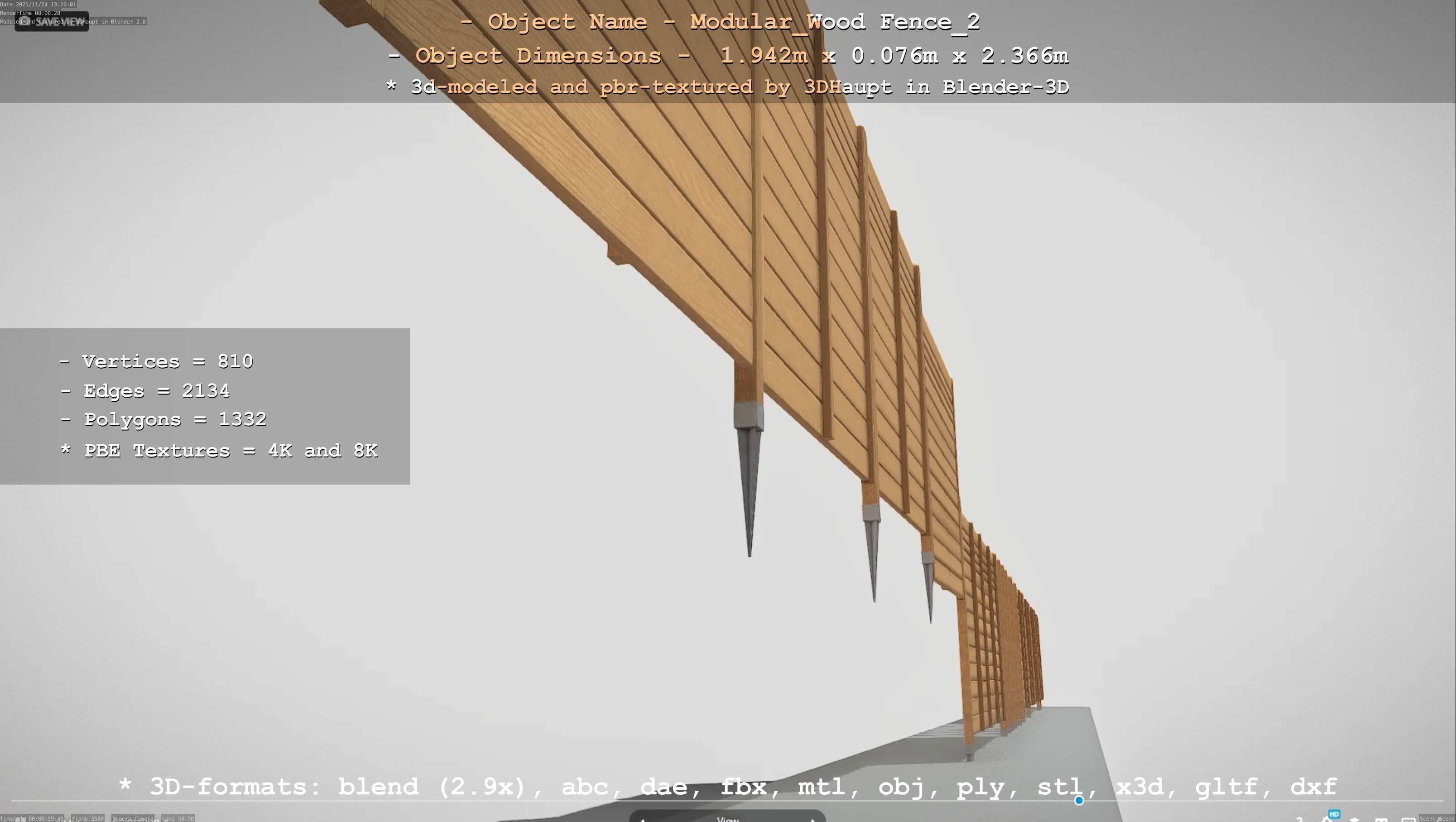Modular Wood Fence 2 Remastered Low-poly 3D model_48