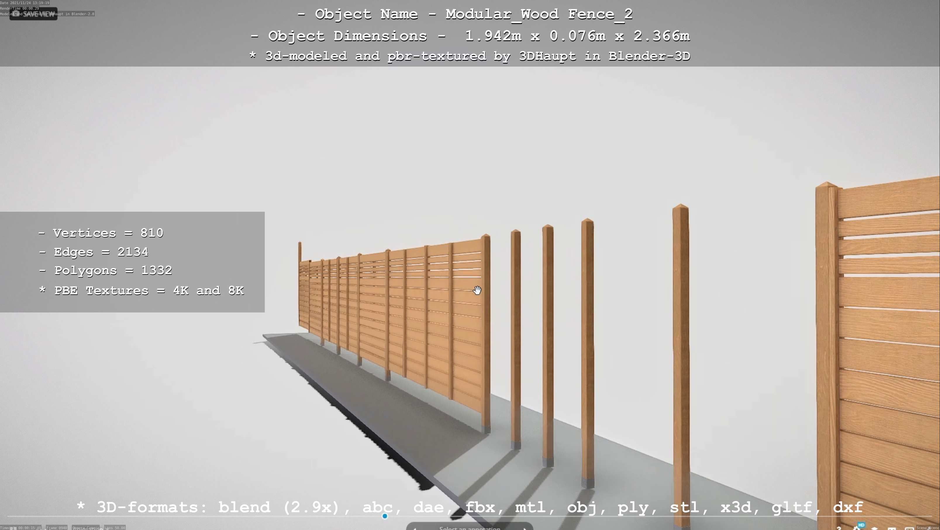 Modular Wood Fence 2 Remastered Low-poly 3D model_64