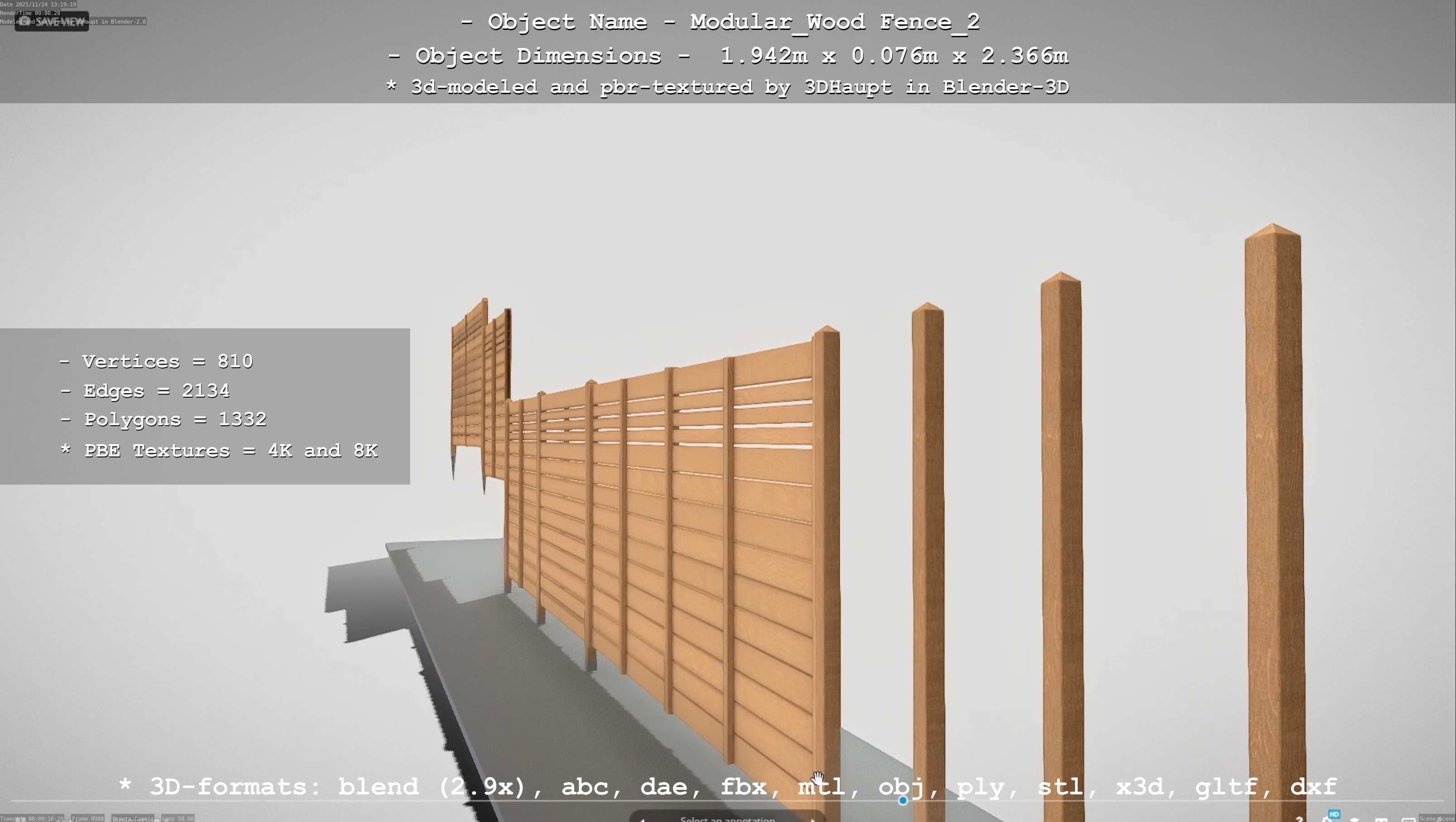 Modular Wood Fence 2 Remastered Low-poly 3D model_65