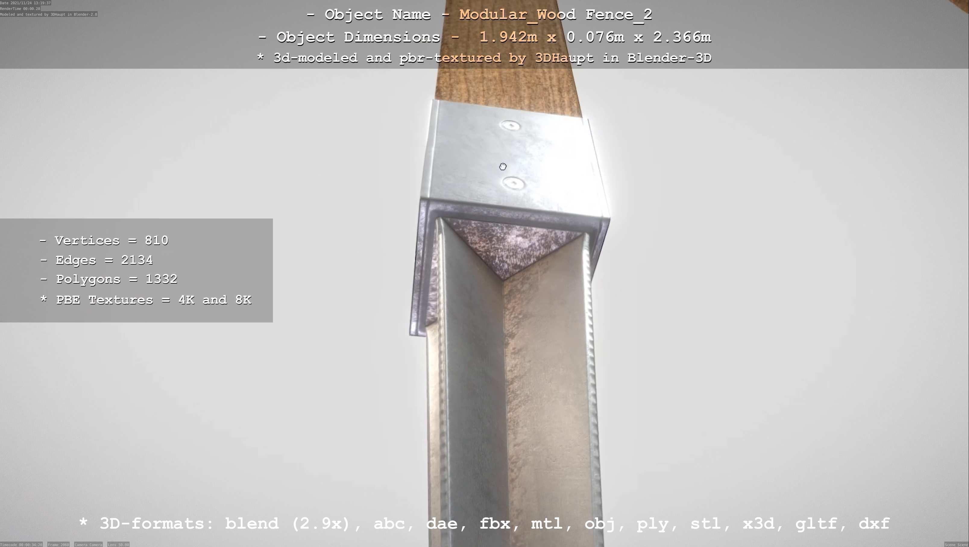 Modular Wood Fence 2 Remastered Low-poly 3D model_85