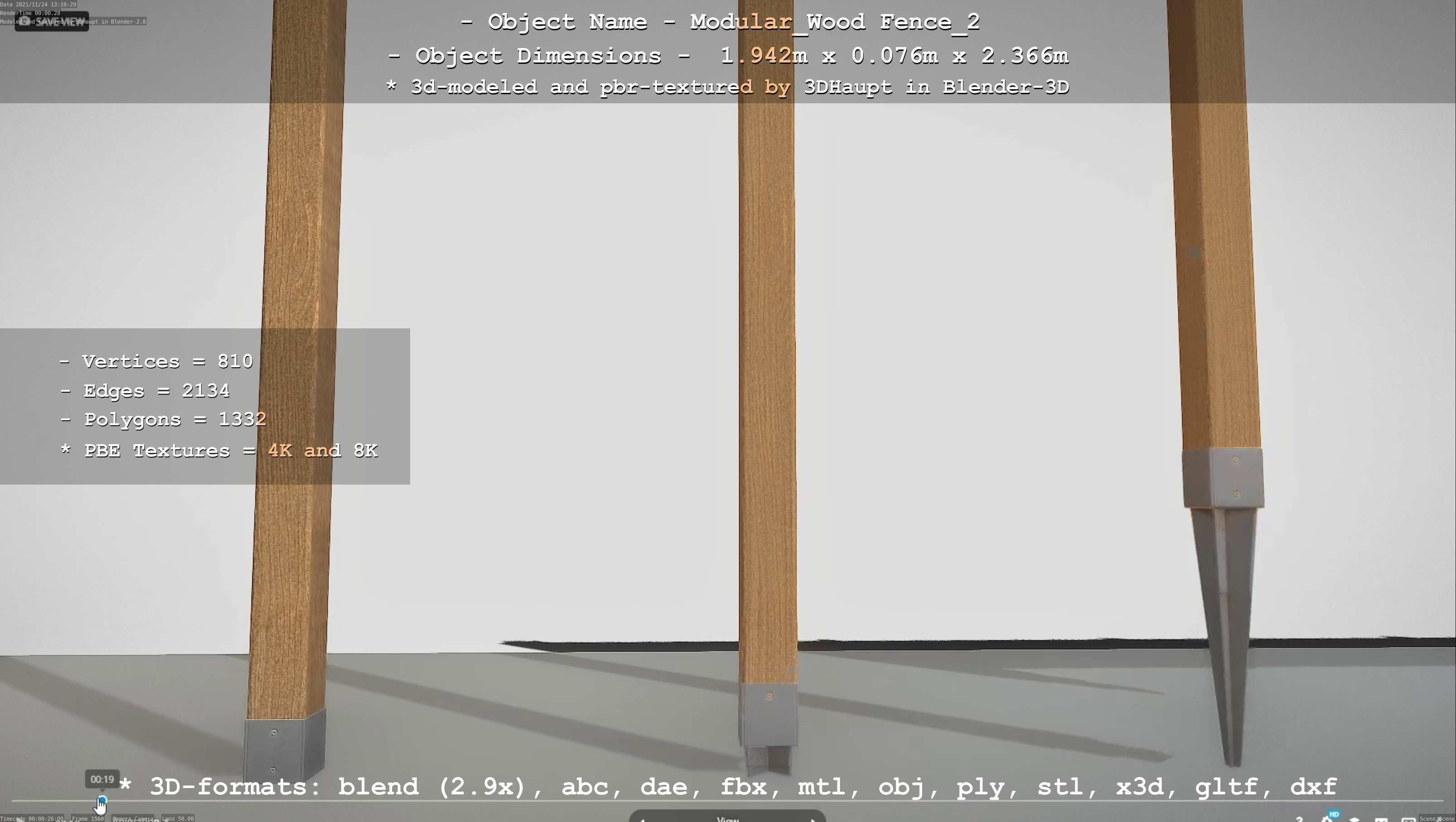 Modular Wood Fence 2 Remastered Low-poly 3D model_75