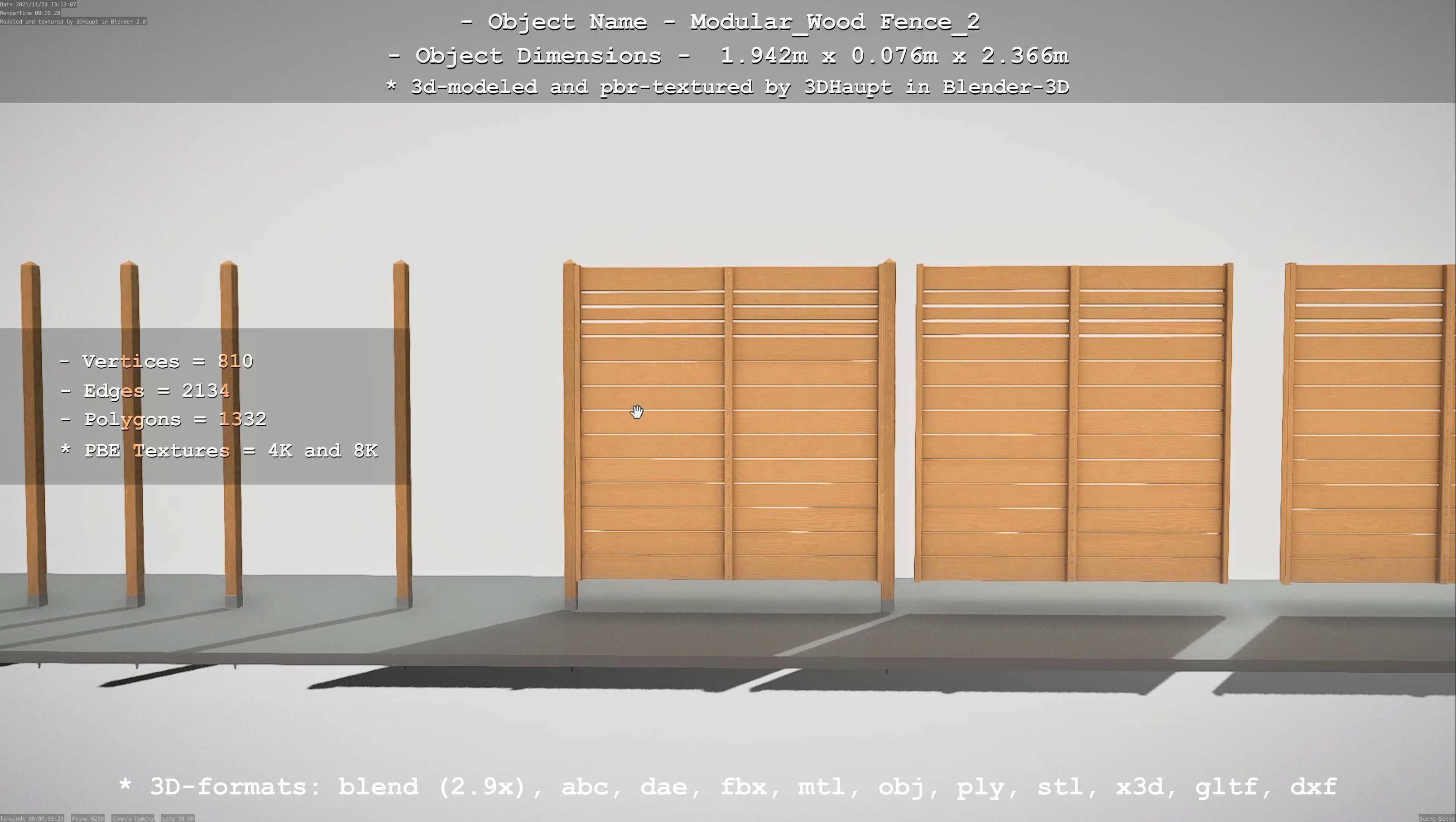 Modular Wood Fence 2 Remastered Low-poly 3D model_35