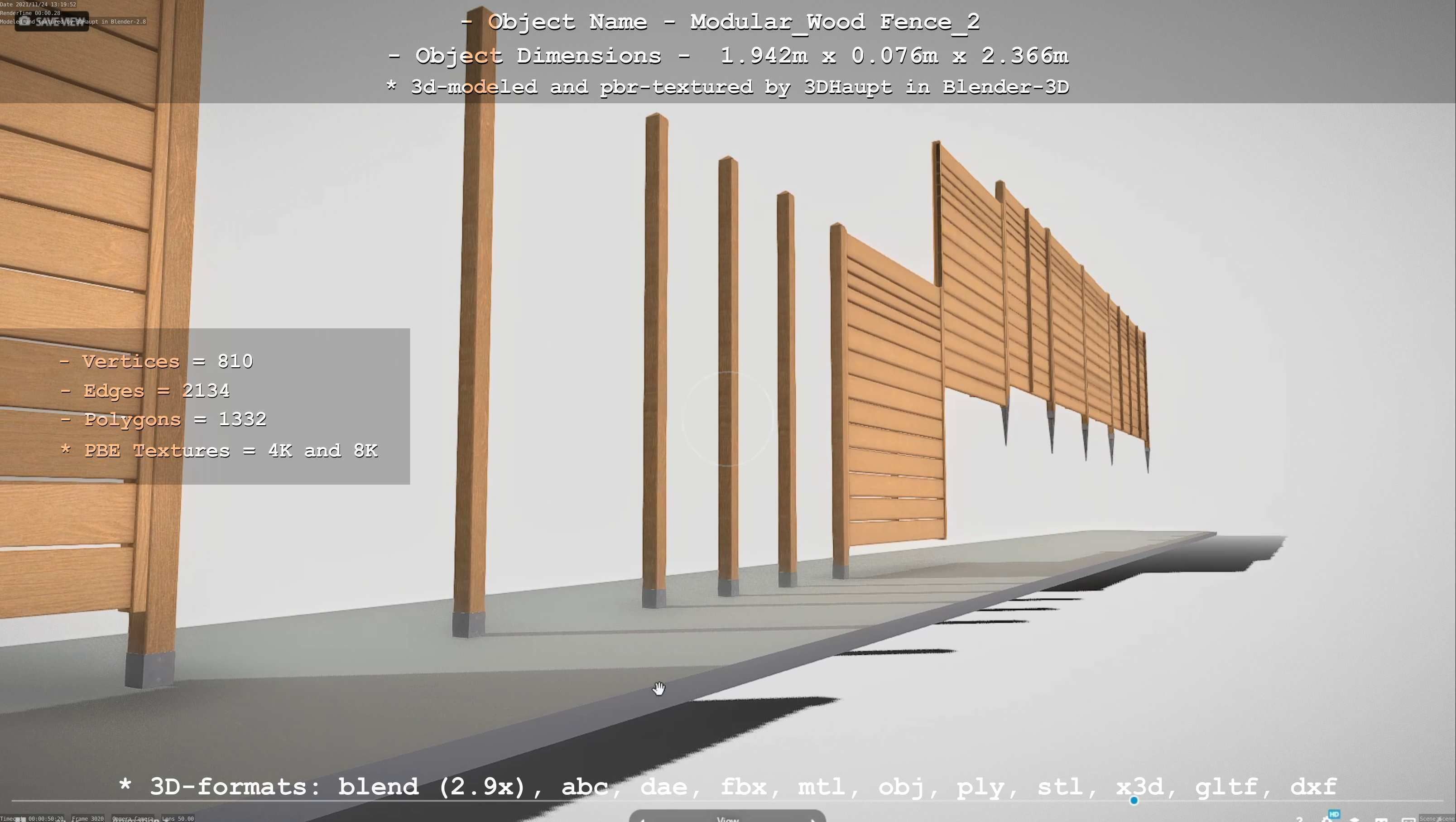 Modular Wood Fence 2 Remastered Low-poly 3D model_39