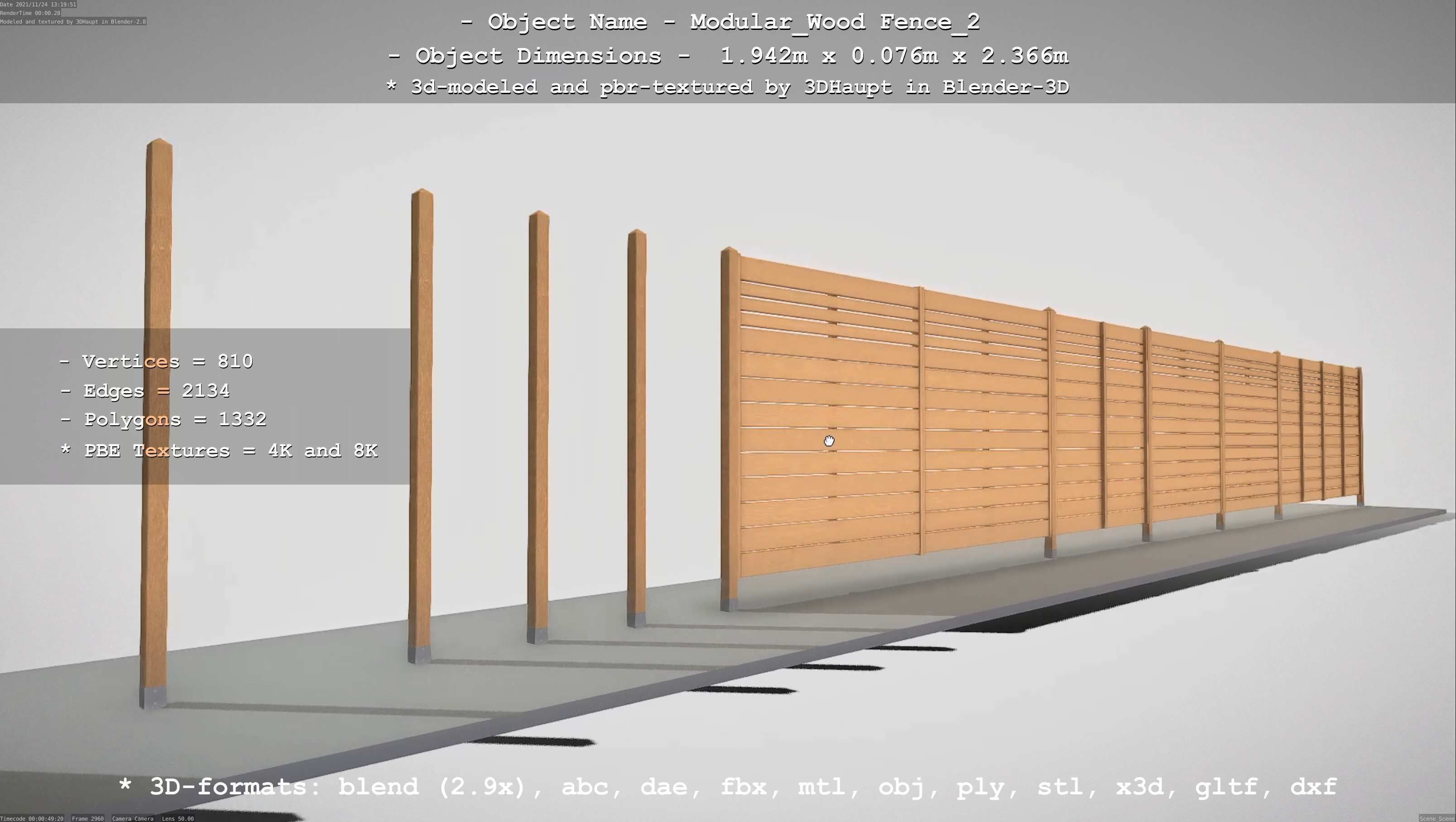 Modular Wood Fence 2 Remastered Low-poly 3D model_15