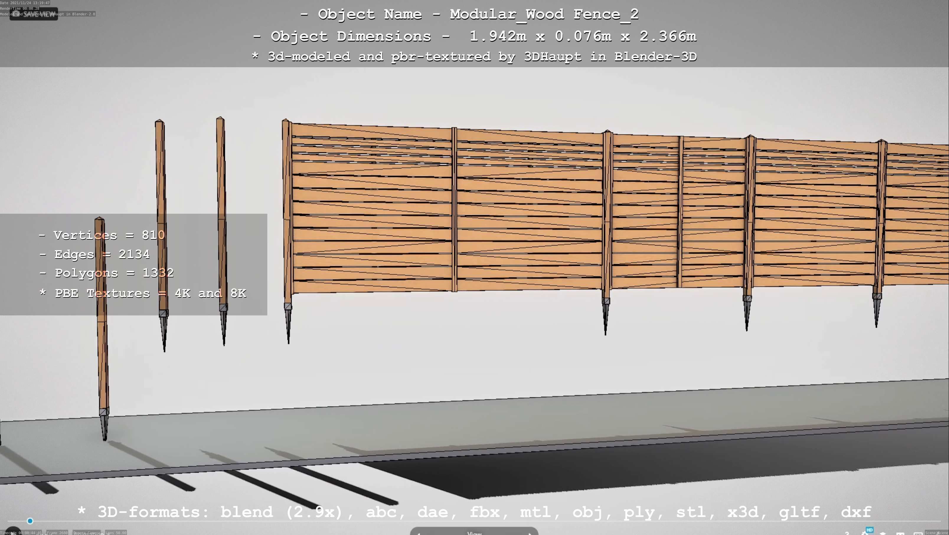 Modular Wood Fence 2 Remastered Low-poly 3D model_97