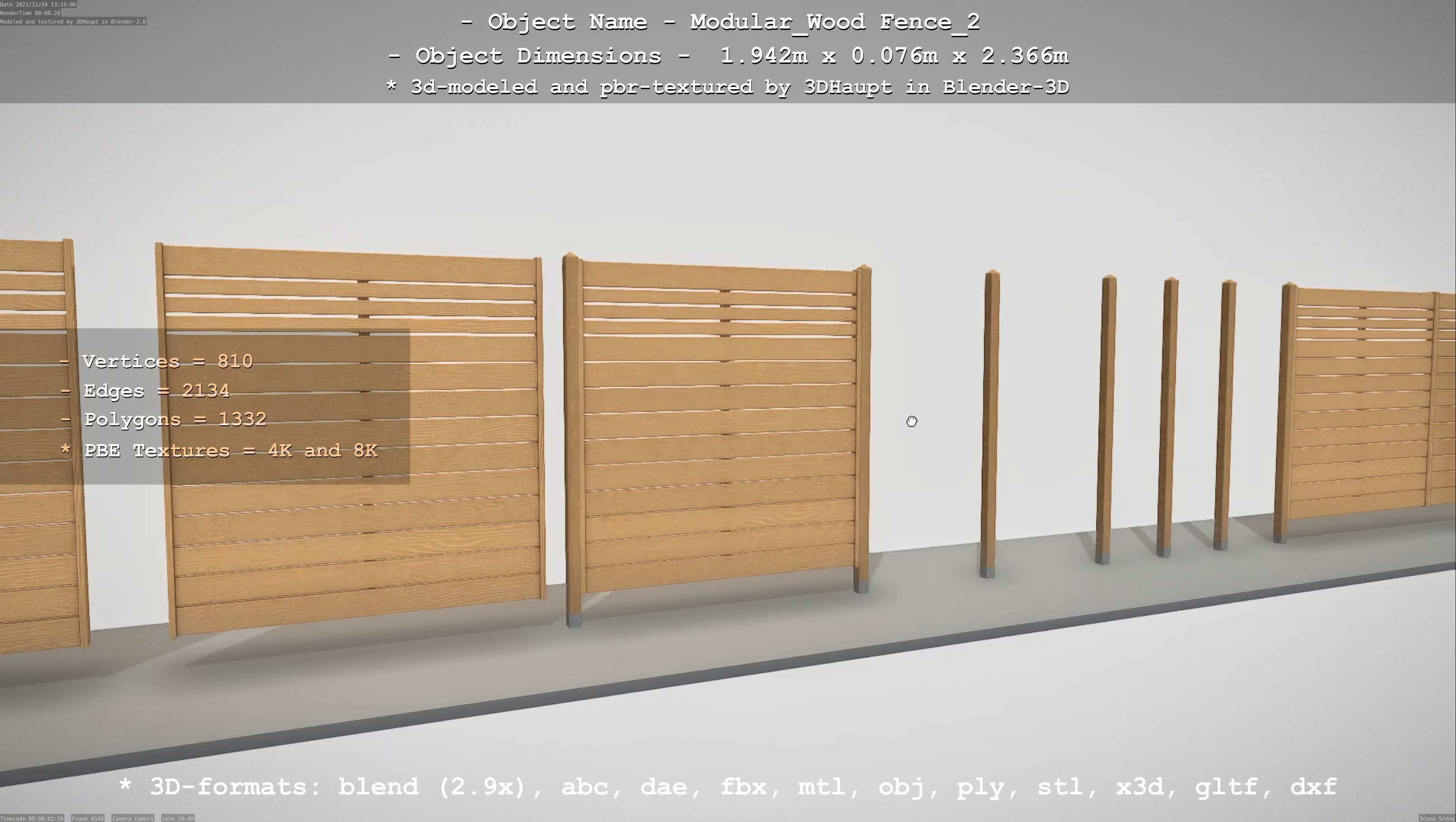 Modular Wood Fence 2 Remastered Low-poly 3D model_49