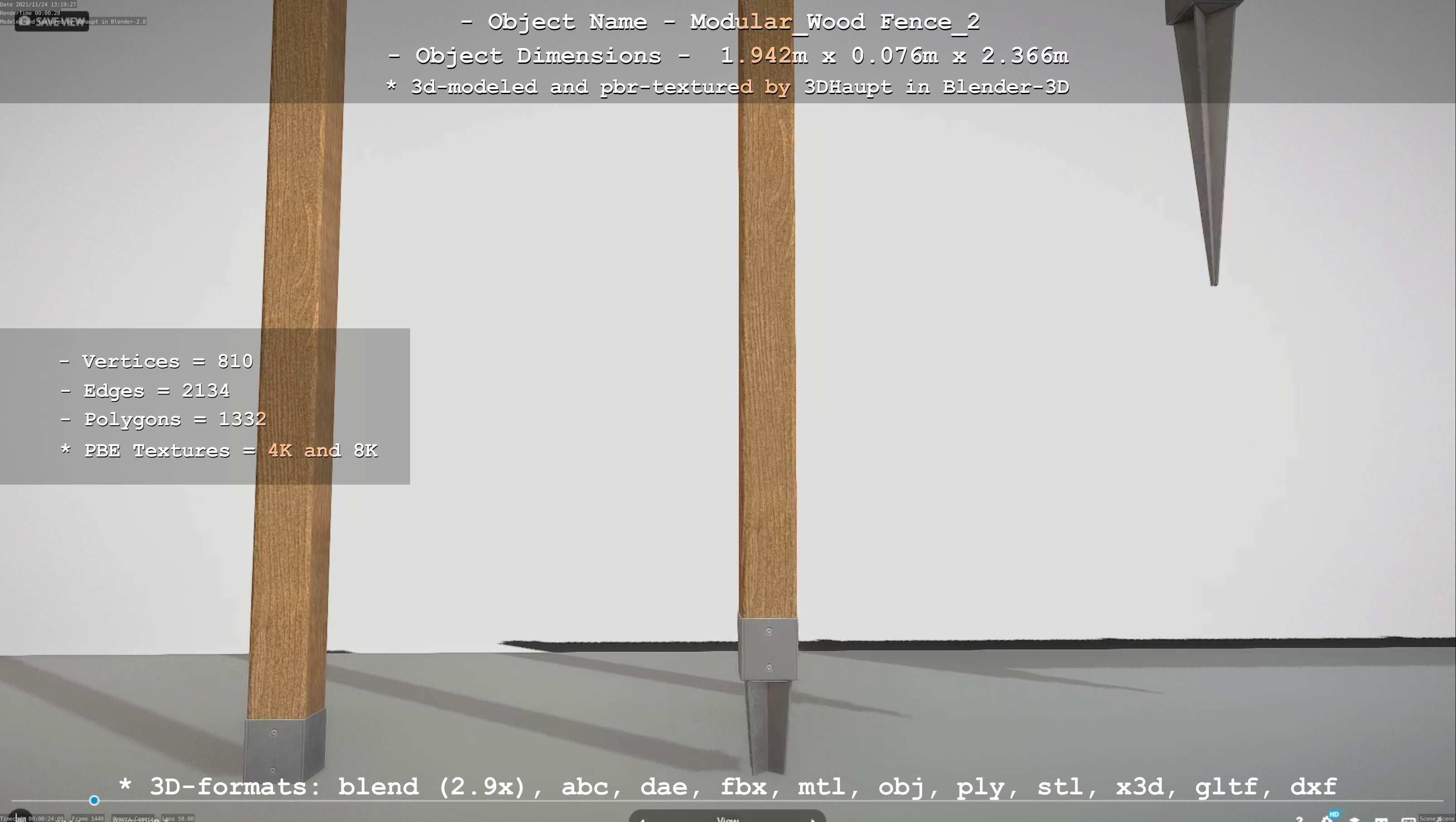 Modular Wood Fence 2 Remastered Low-poly 3D model_30