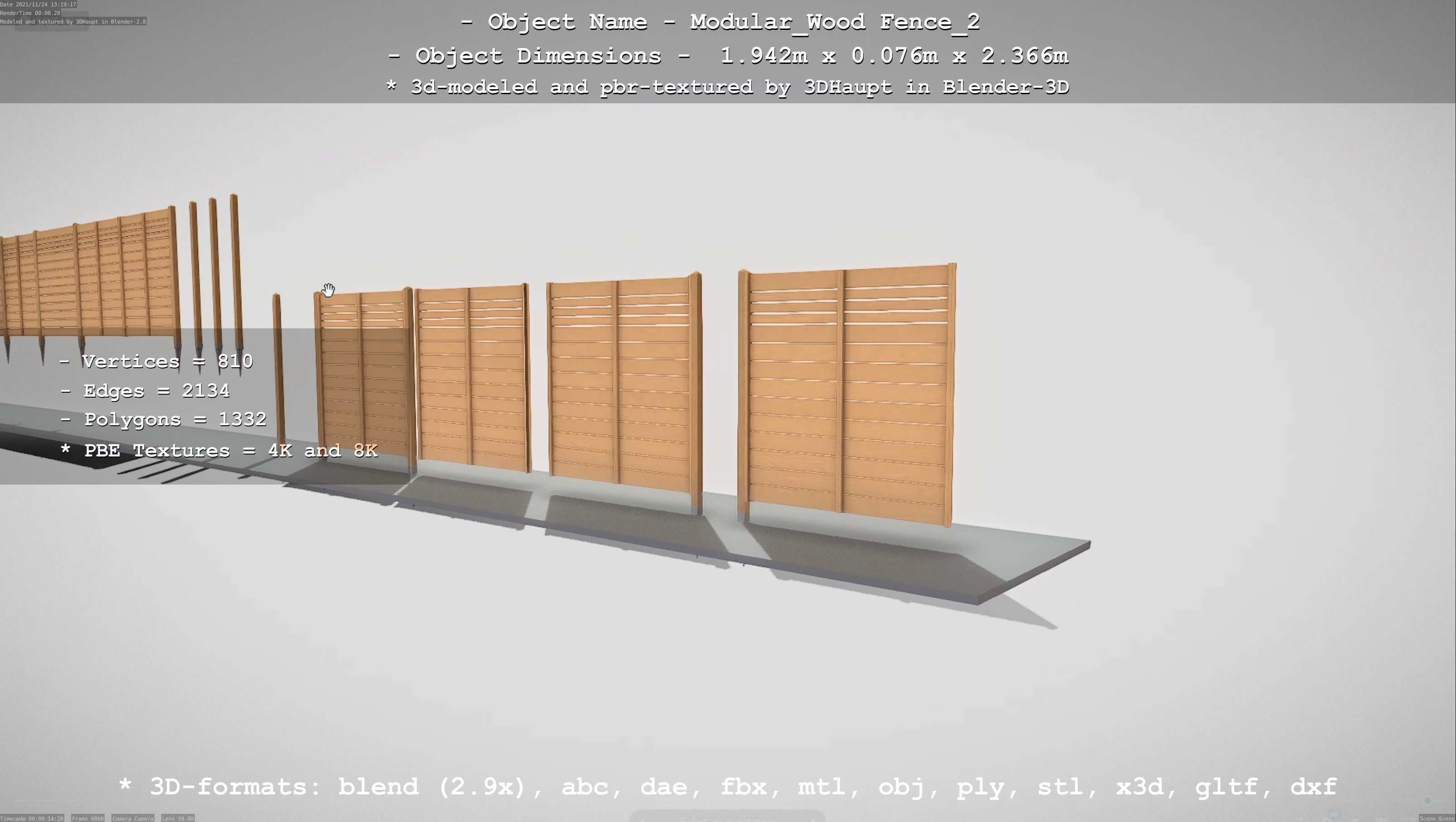 Modular Wood Fence 2 Remastered Low-poly 3D model_38