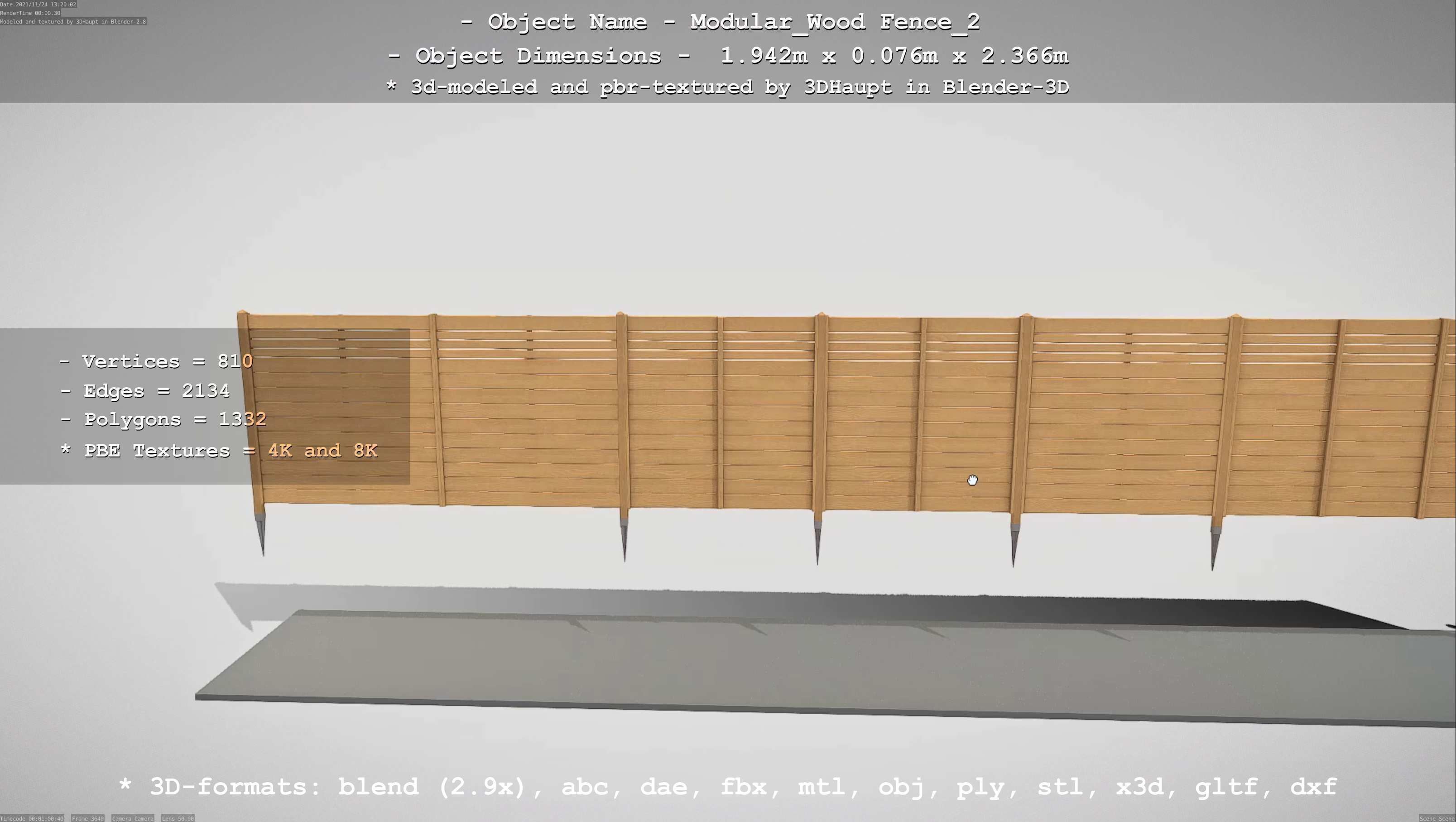 Modular Wood Fence 2 Remastered Low-poly 3D model_34