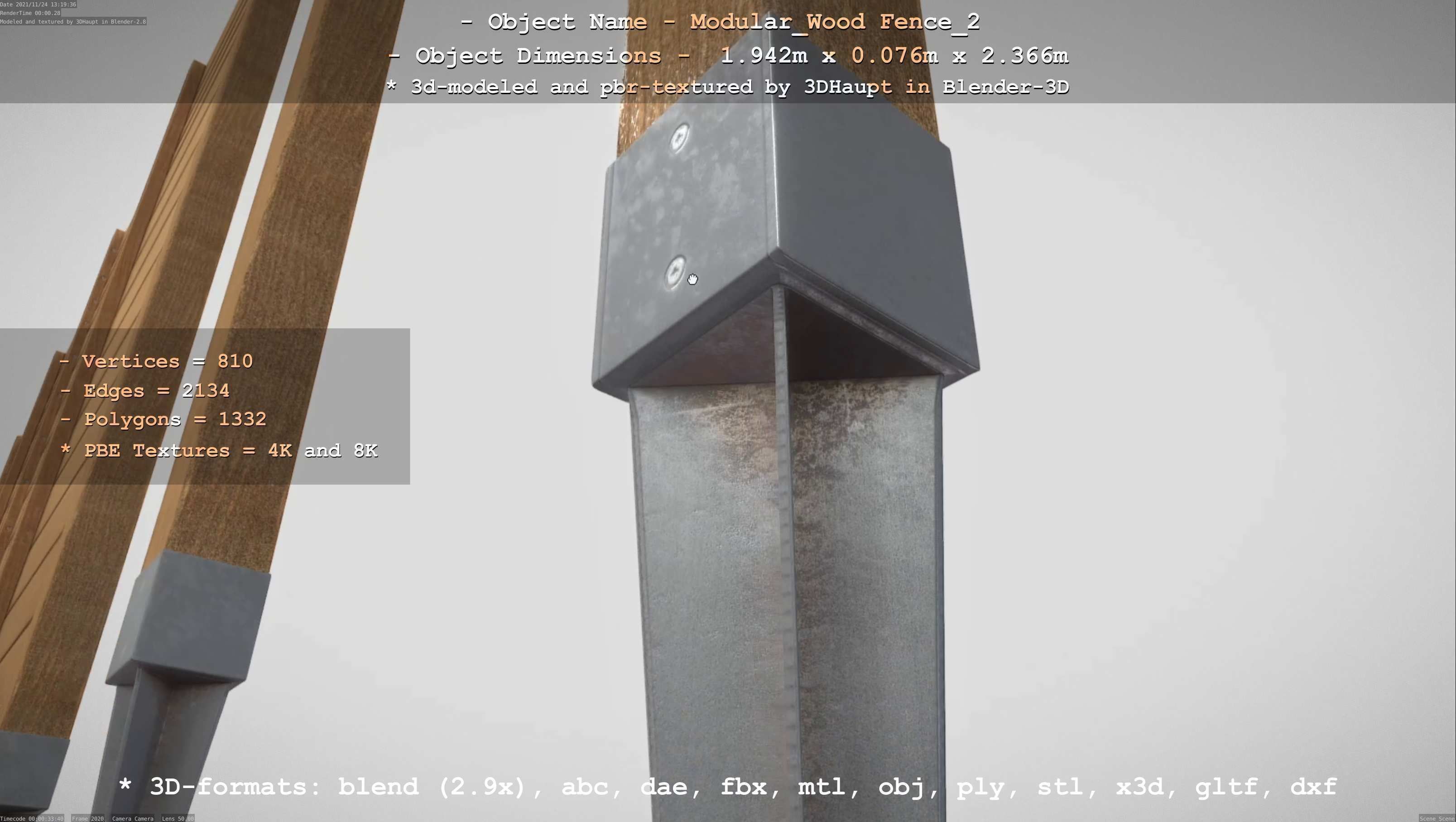 Modular Wood Fence 2 Remastered Low-poly 3D model_86