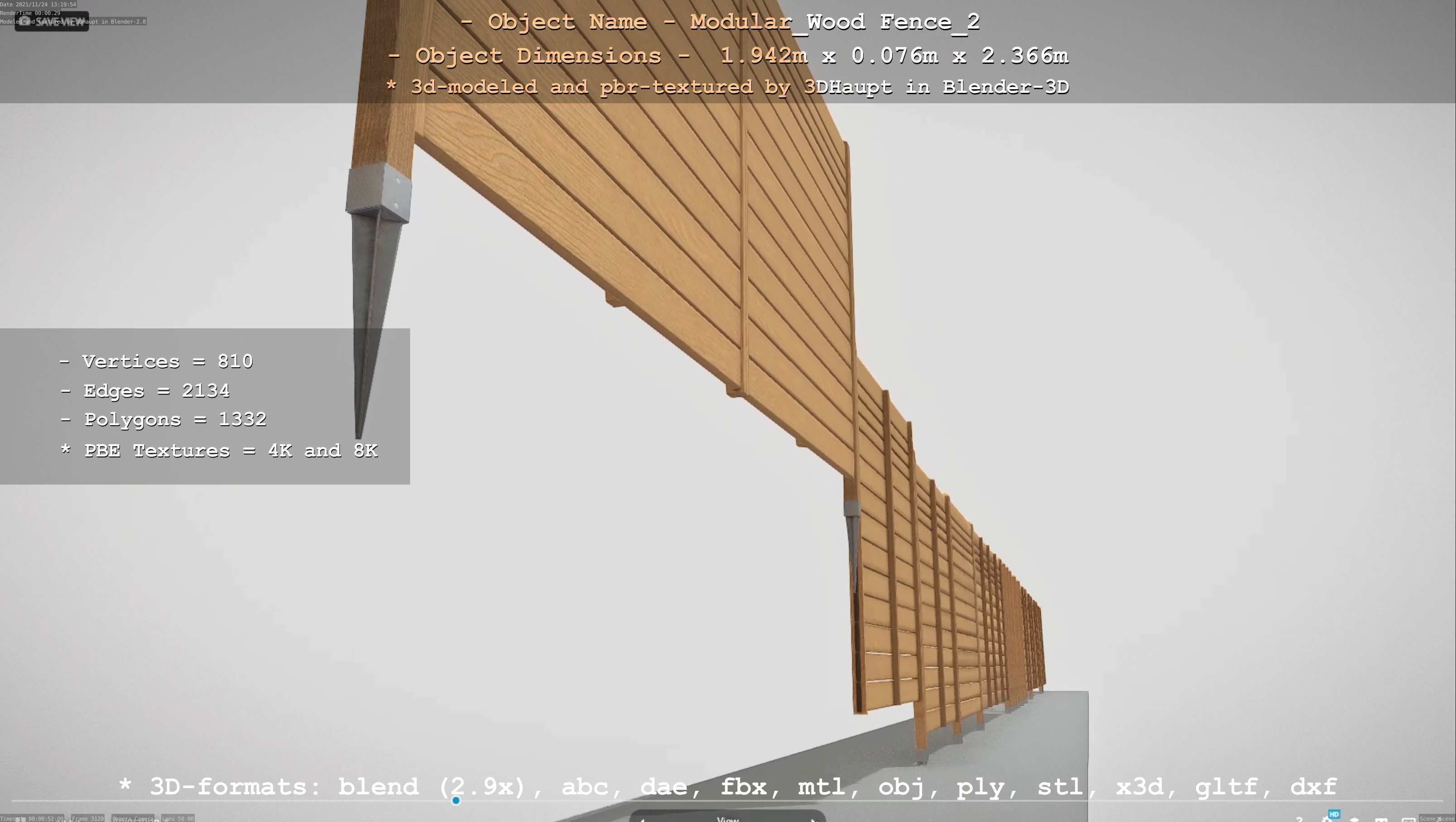 Modular Wood Fence 2 Remastered Low-poly 3D model_11
