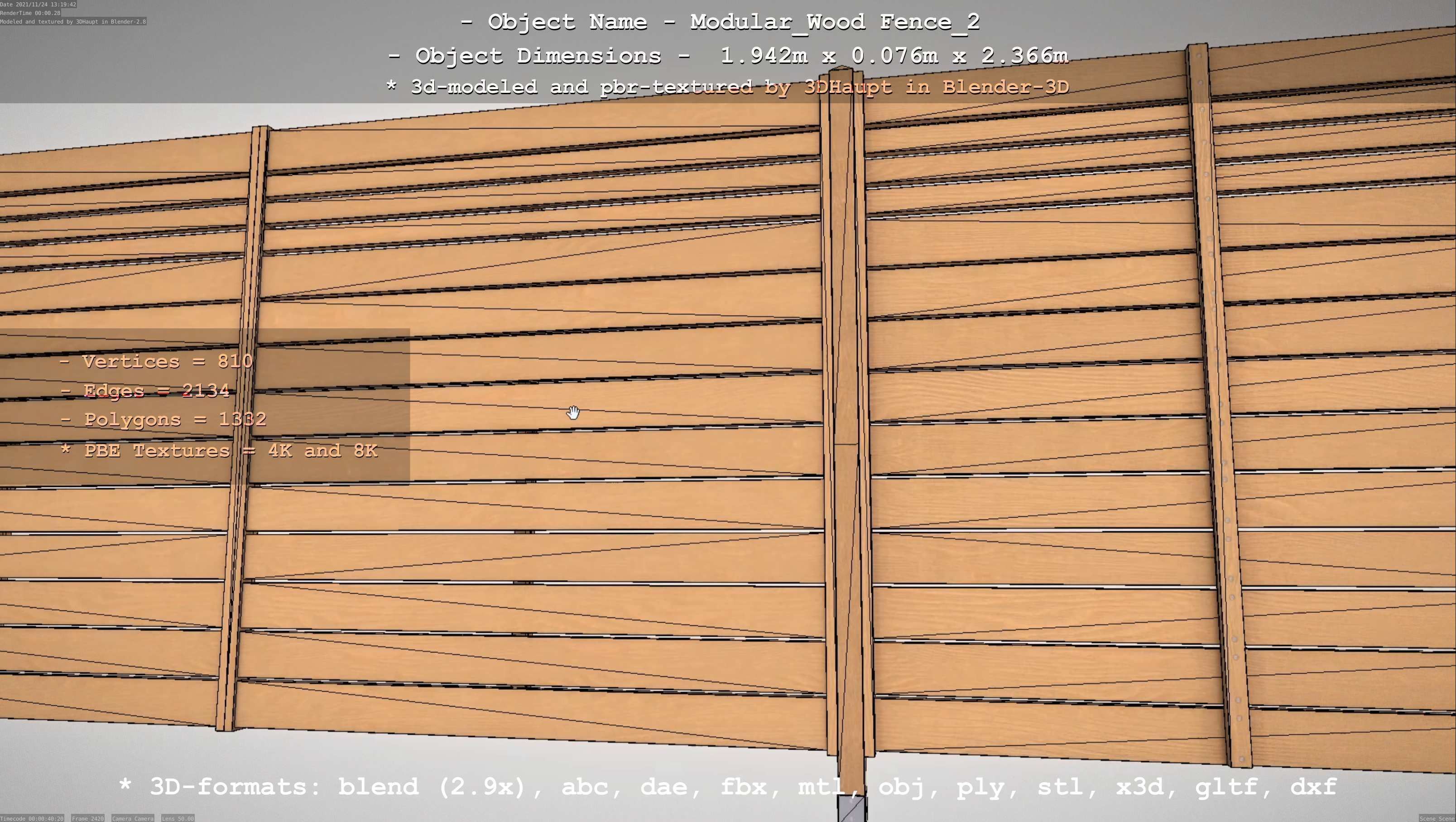Modular Wood Fence 2 Remastered Low-poly 3D model_92