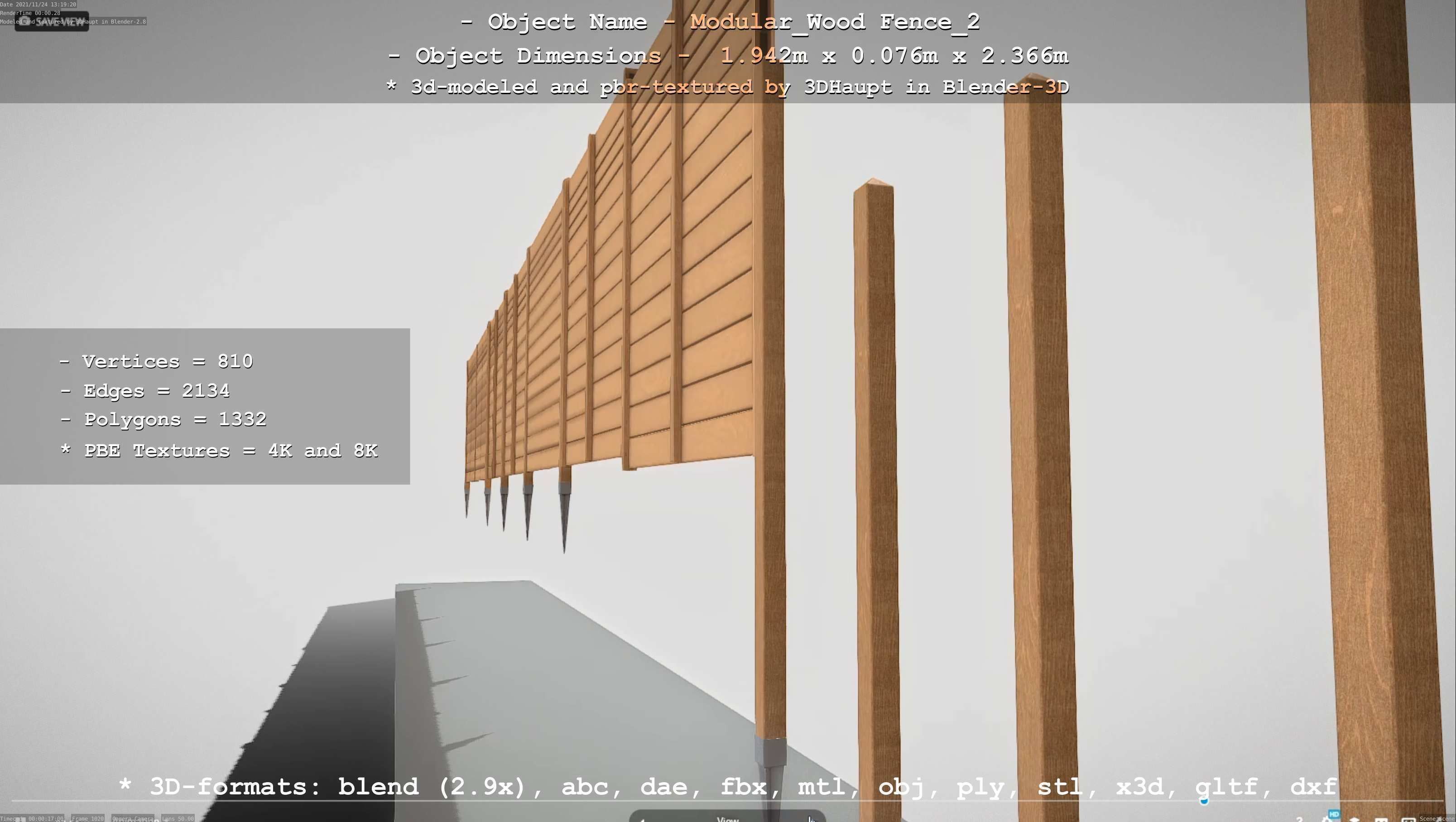Modular Wood Fence 2 Remastered Low-poly 3D model_62