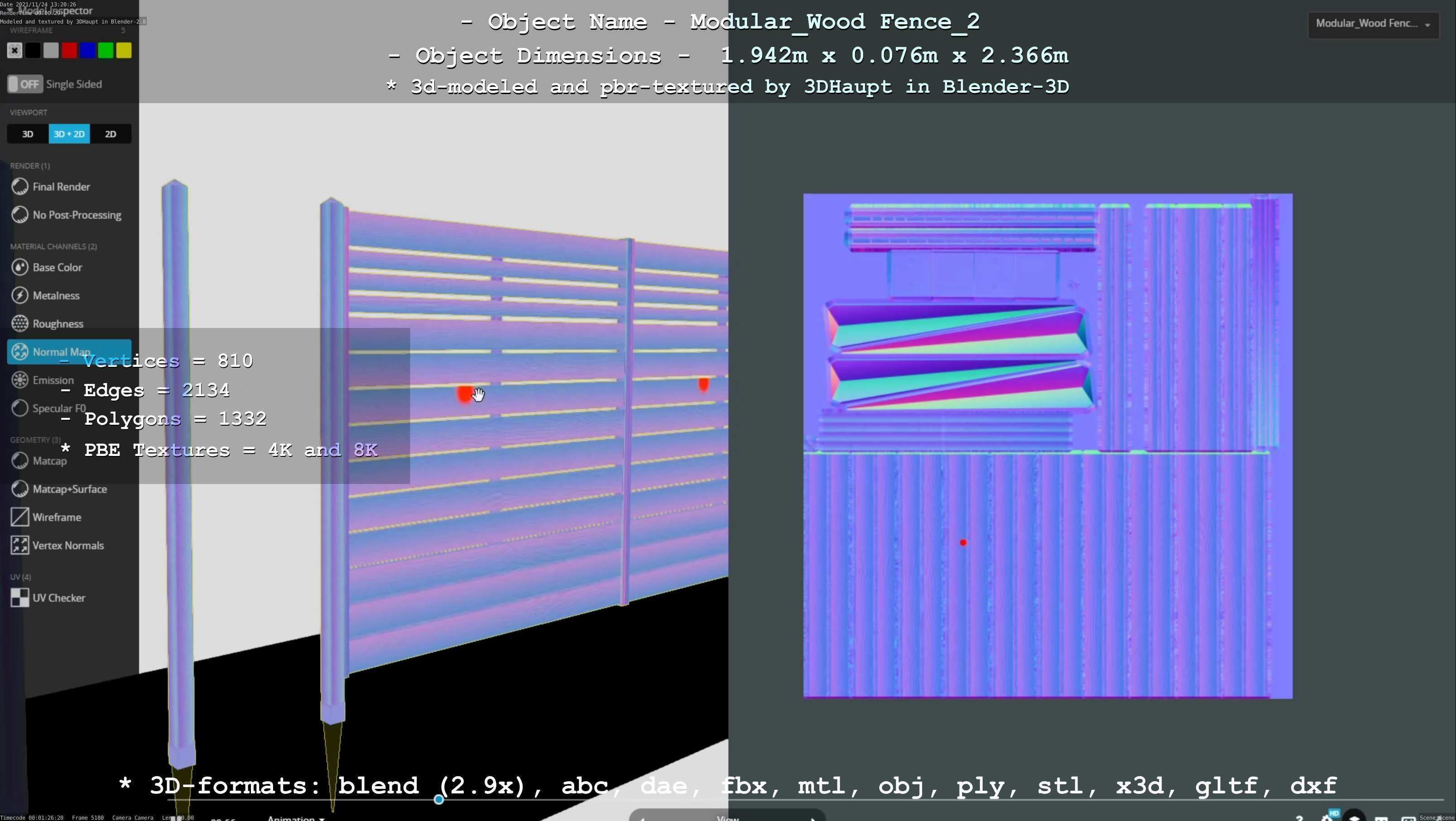 Modular Wood Fence 2 Remastered Low-poly 3D model_20