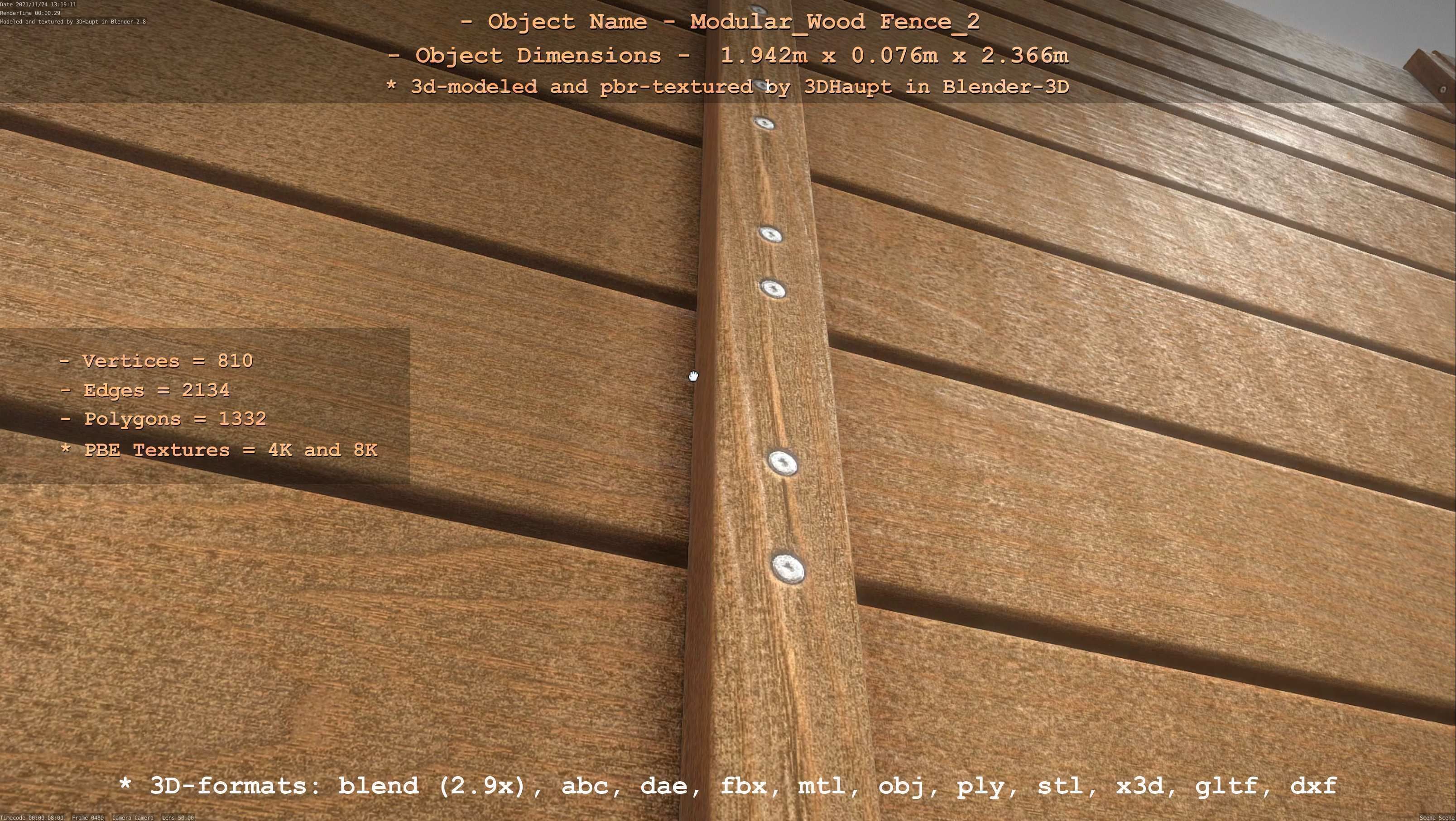 Modular Wood Fence 2 Remastered Low-poly 3D model_59