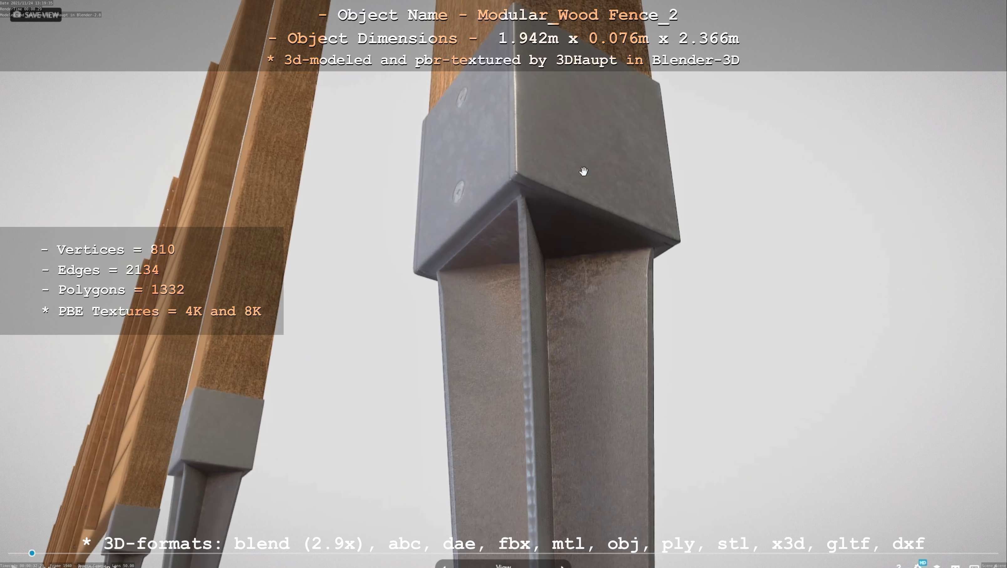 Modular Wood Fence 2 Remastered Low-poly 3D model_82