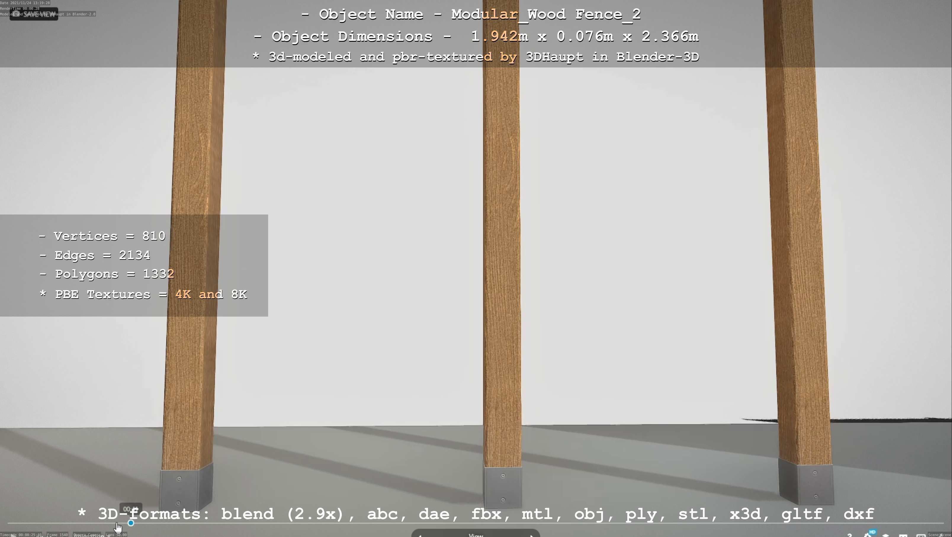 Modular Wood Fence 2 Remastered Low-poly 3D model_79