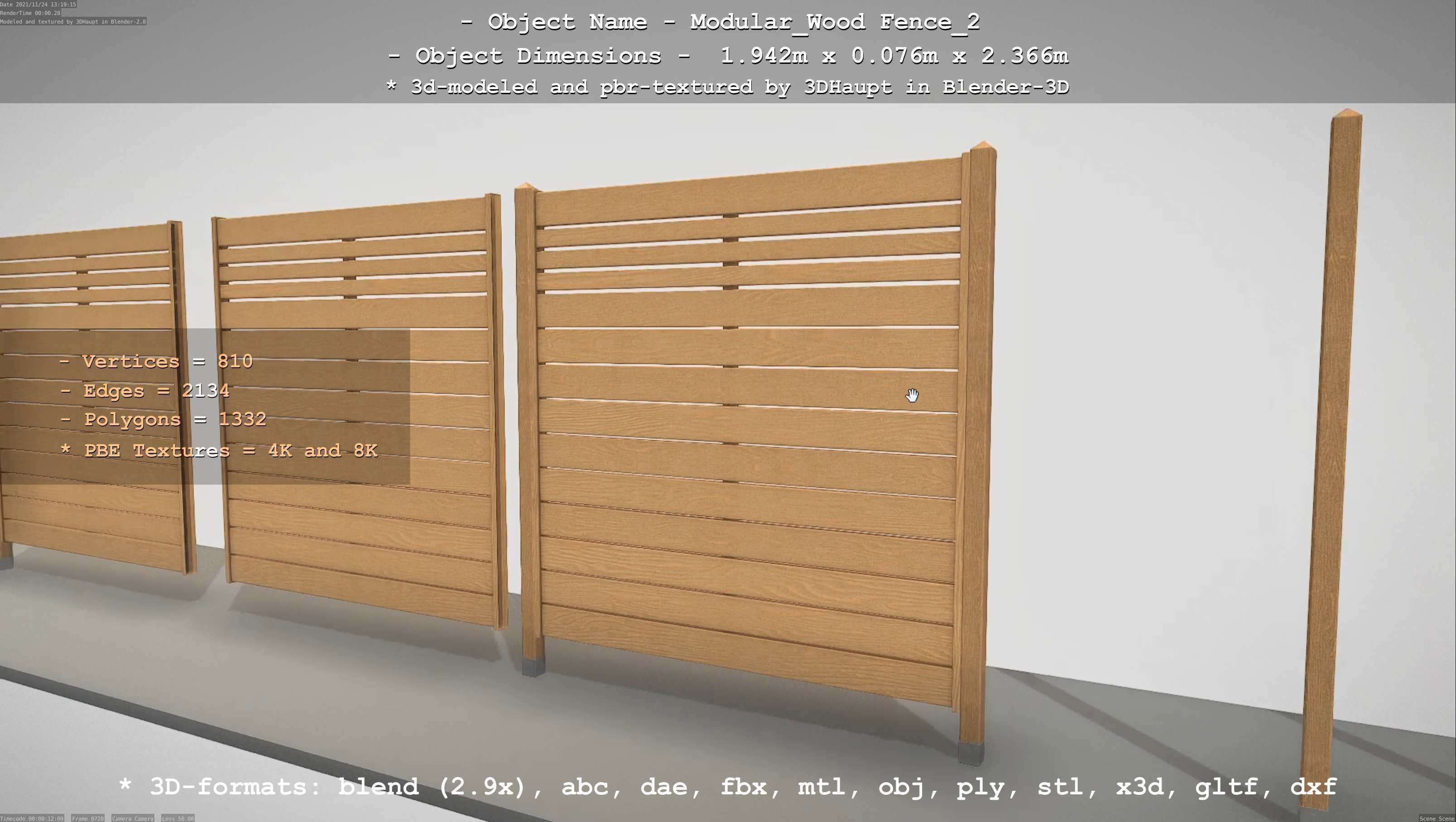 Modular Wood Fence 2 Remastered Low-poly 3D model_61