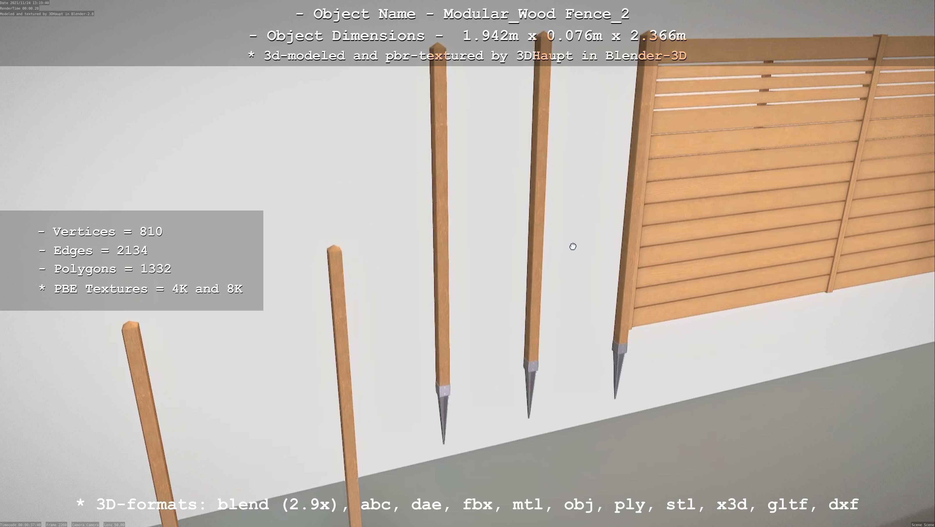 Modular Wood Fence 2 Remastered Low-poly 3D model_87