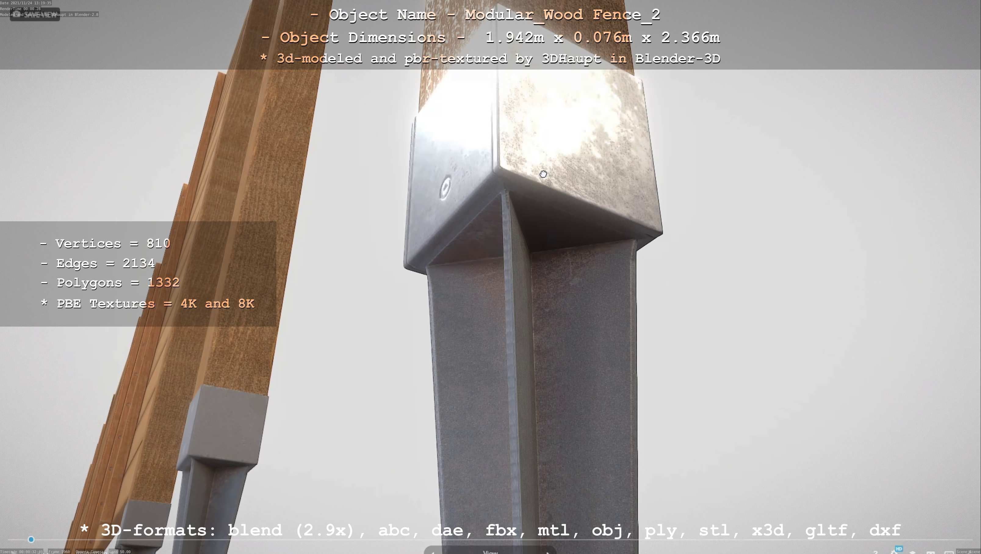 Modular Wood Fence 2 Remastered Low-poly 3D model_29