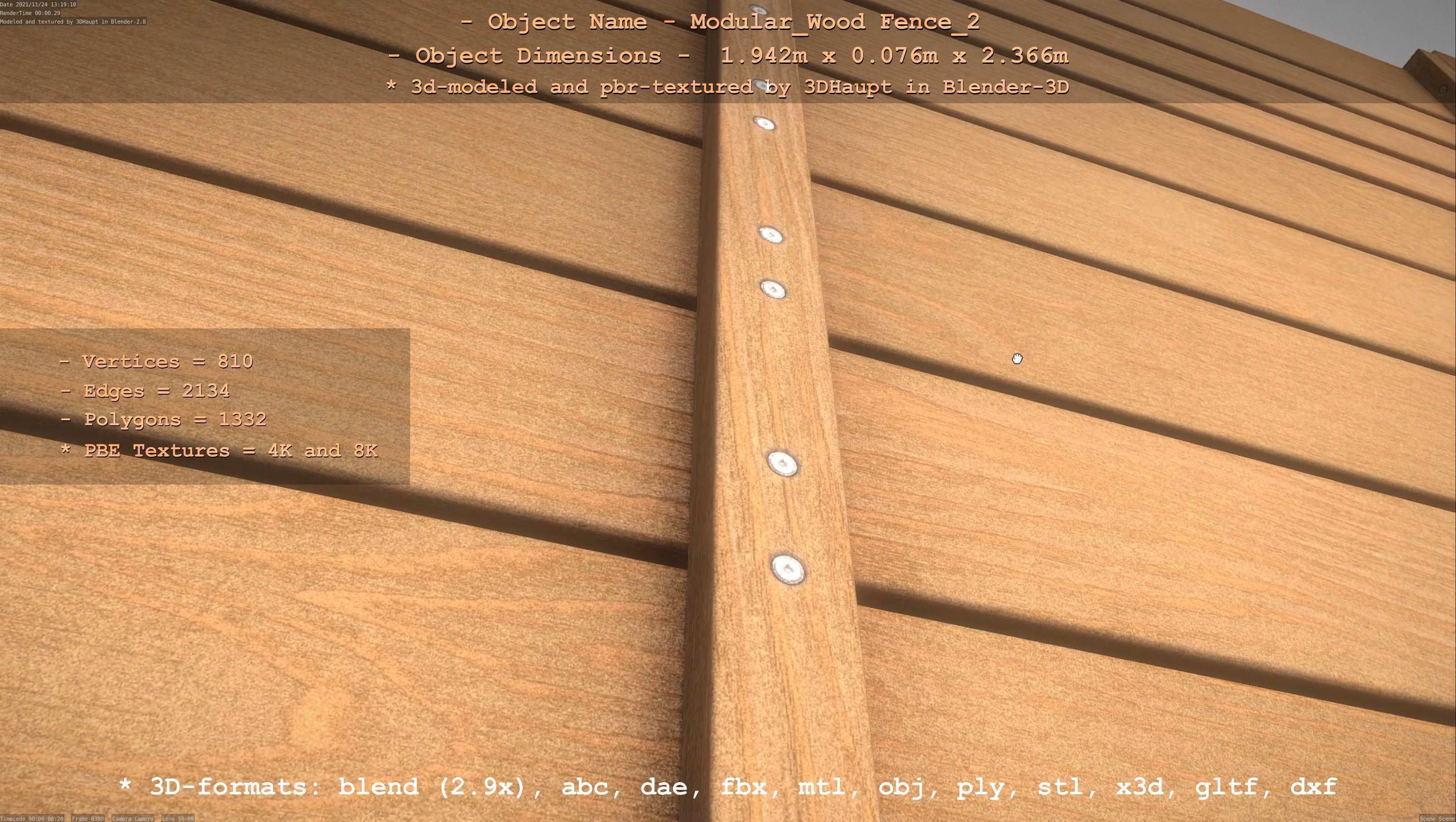 Modular Wood Fence 2 Remastered Low-poly 3D model_55