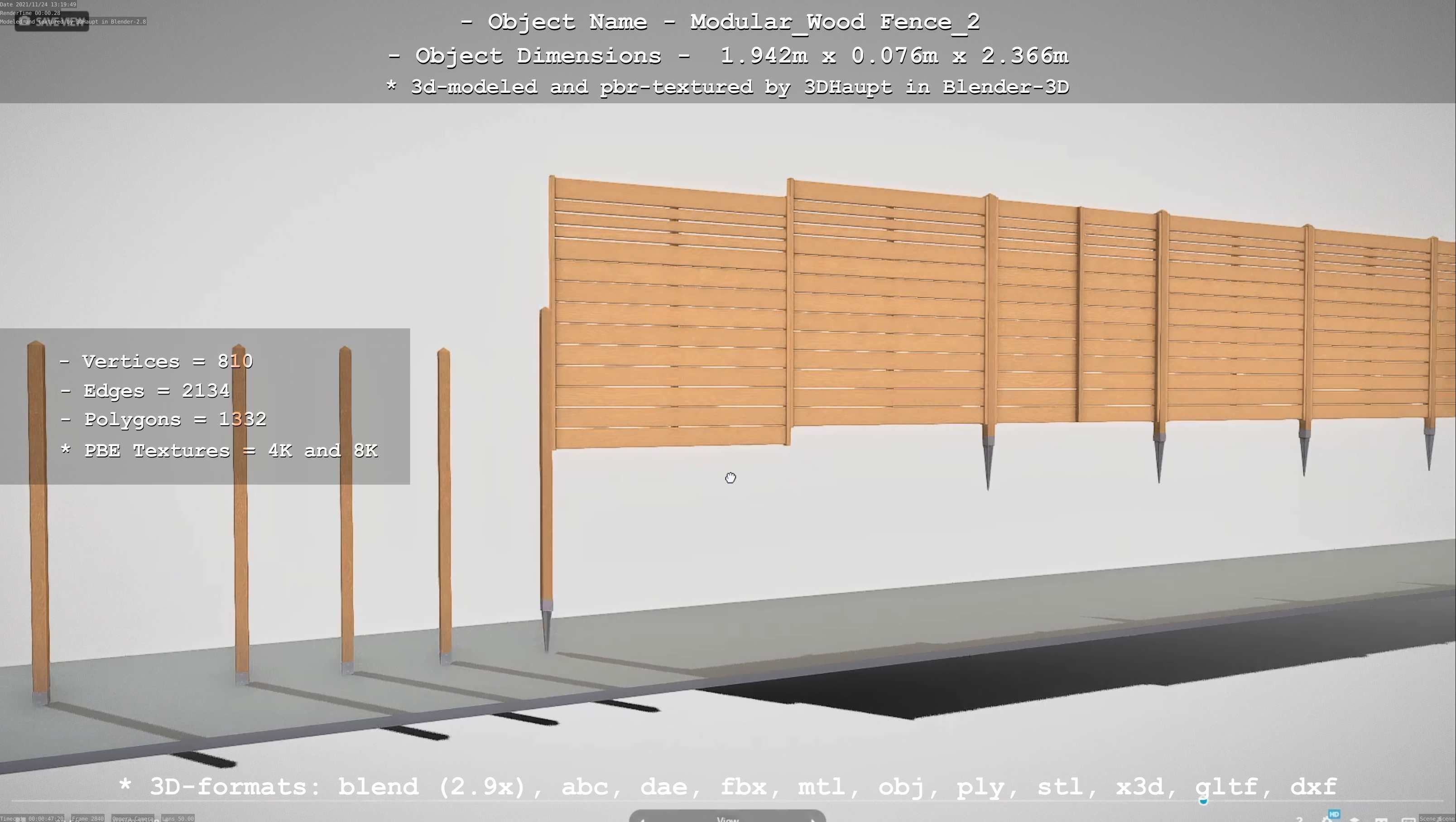 Modular Wood Fence 2 Remastered Low-poly 3D model_99