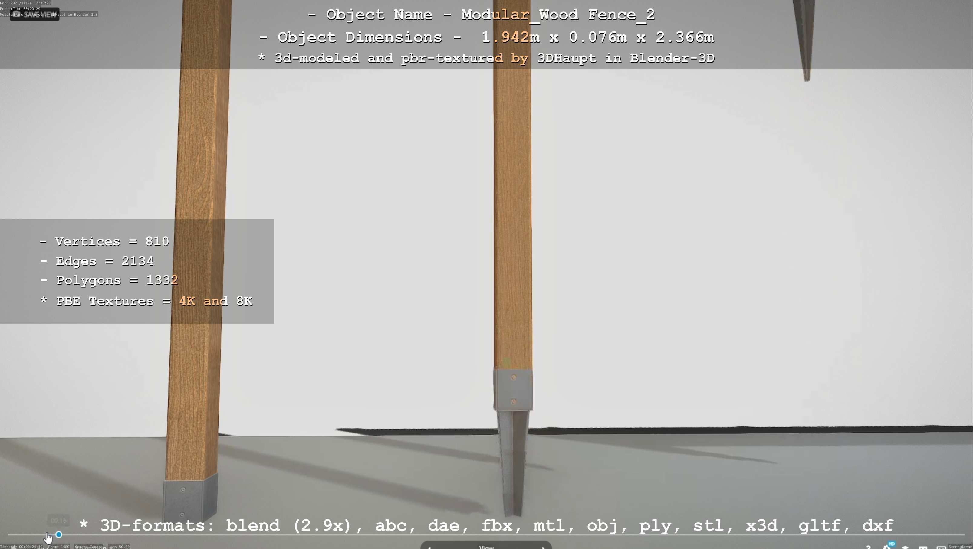 Modular Wood Fence 2 Remastered Low-poly 3D model_71