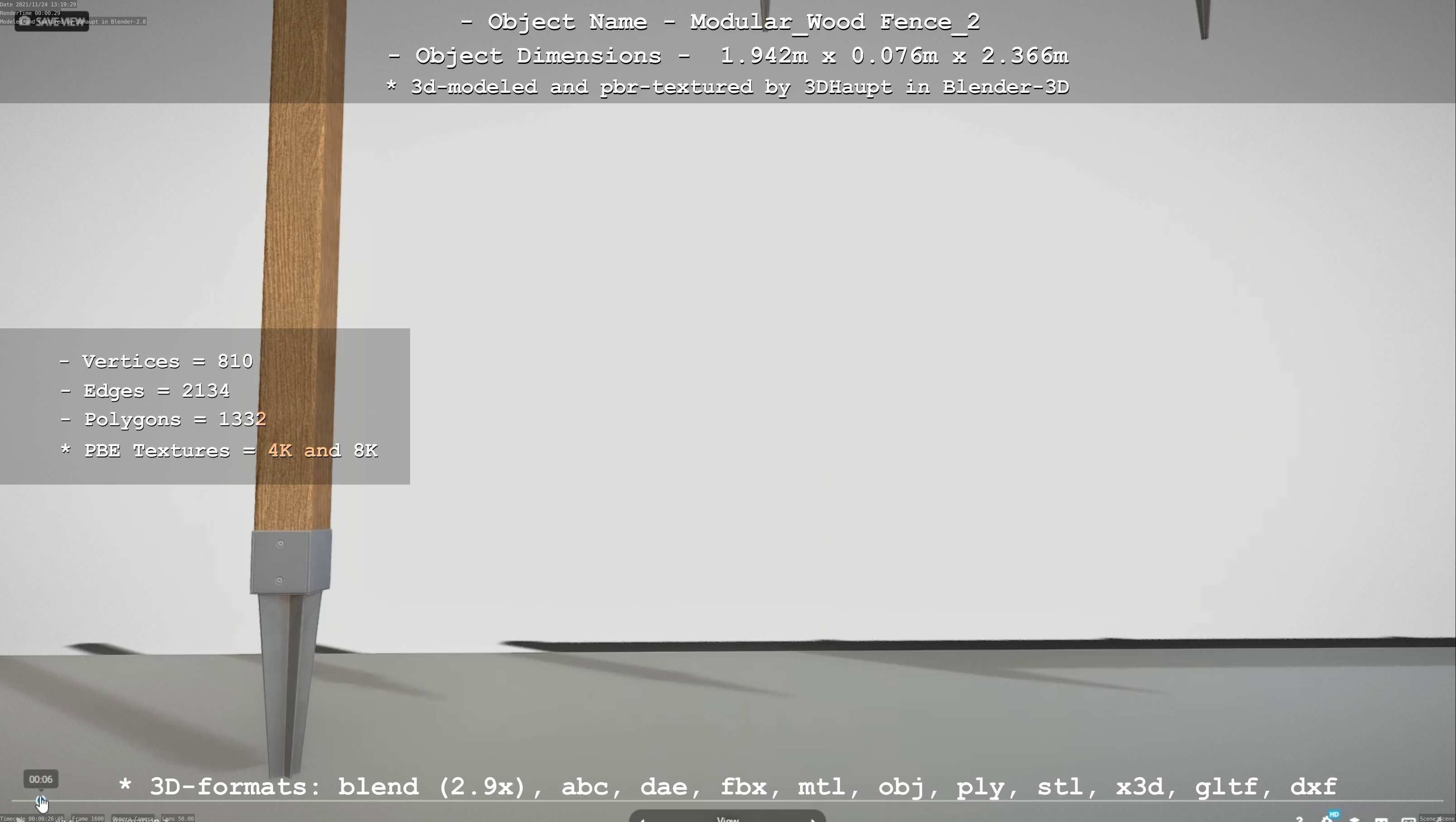 Modular Wood Fence 2 Remastered Low-poly 3D model_72