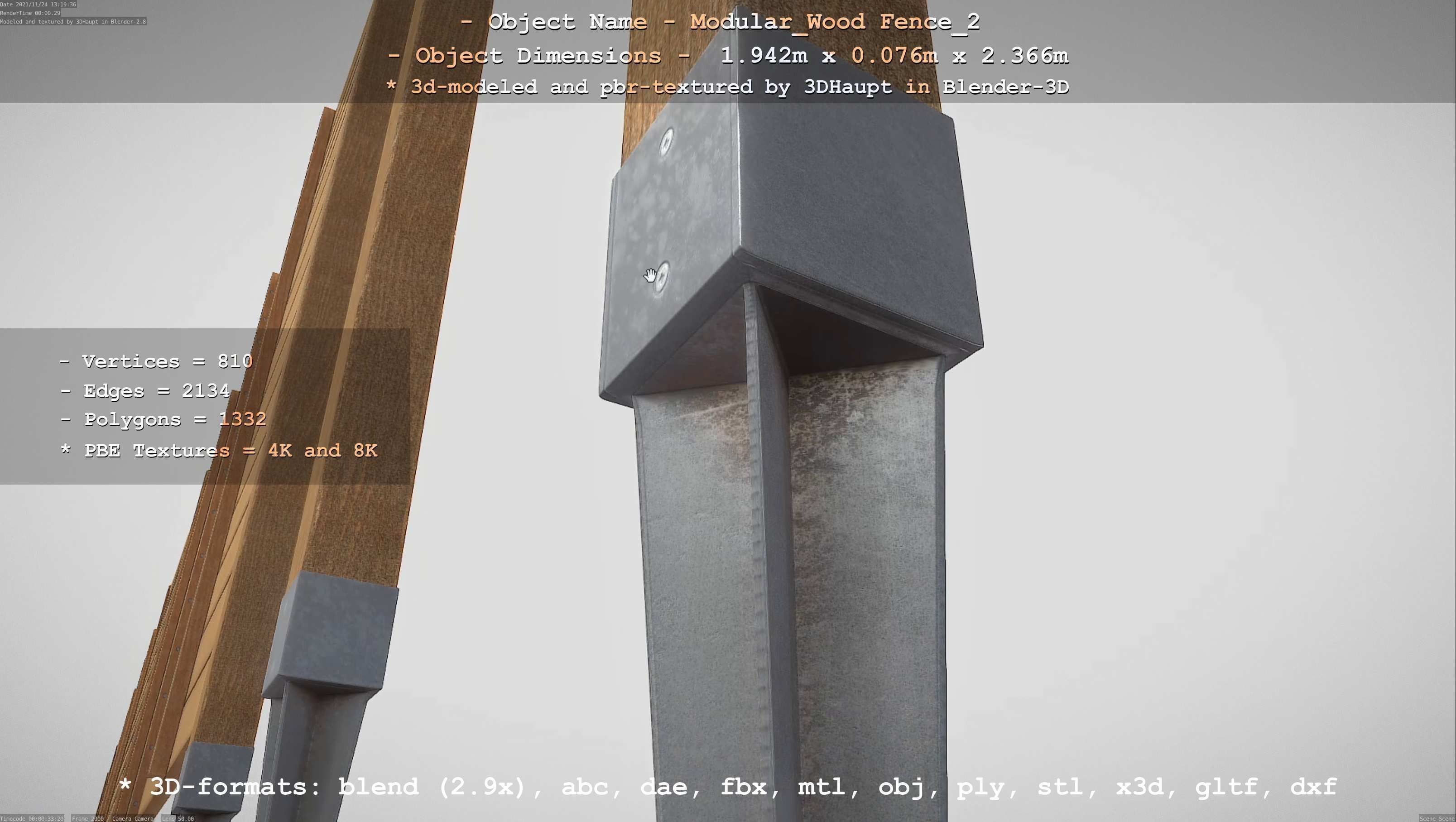 Modular Wood Fence 2 Remastered Low-poly 3D model_33