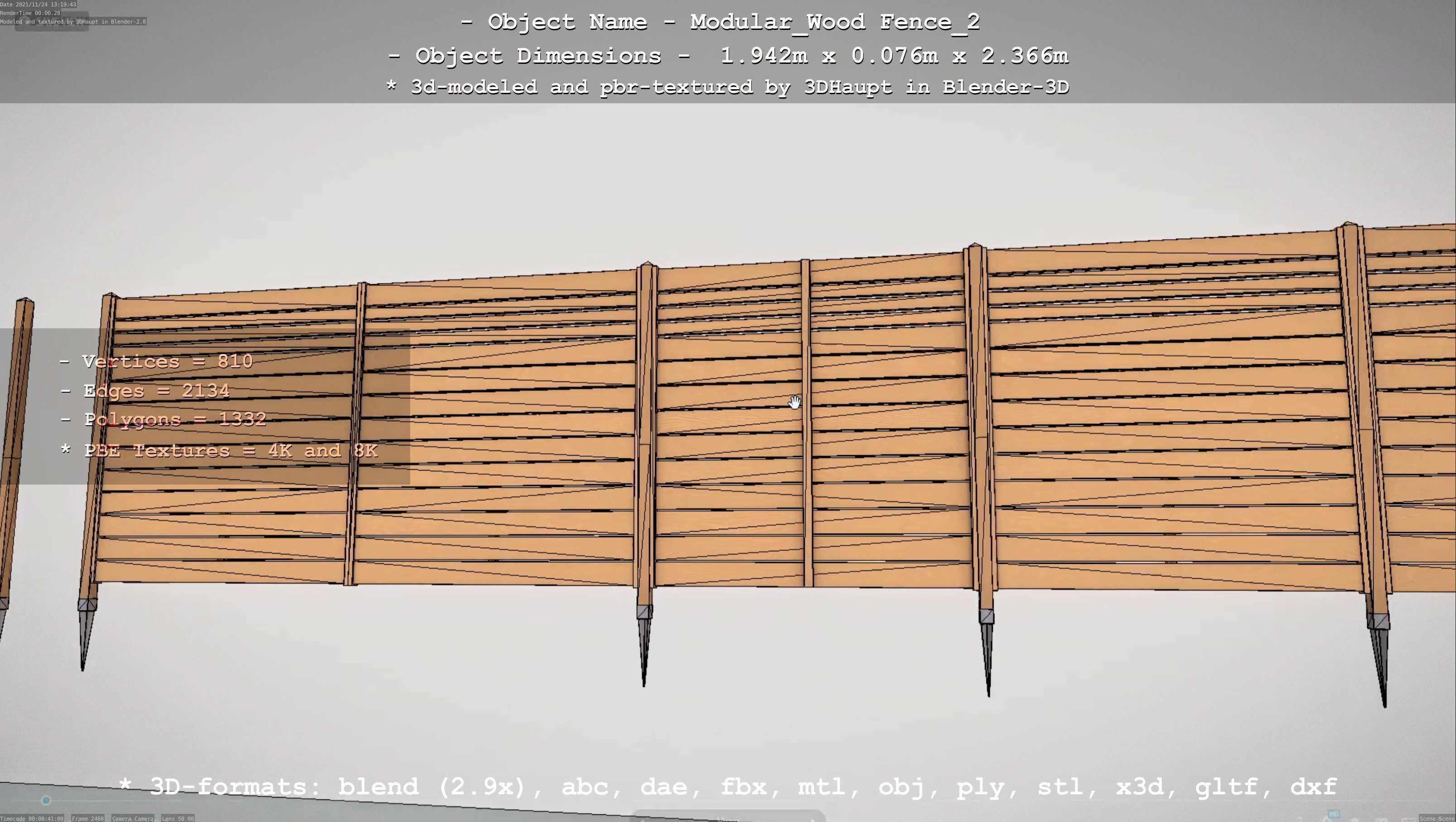 Modular Wood Fence 2 Remastered Low-poly 3D model_95