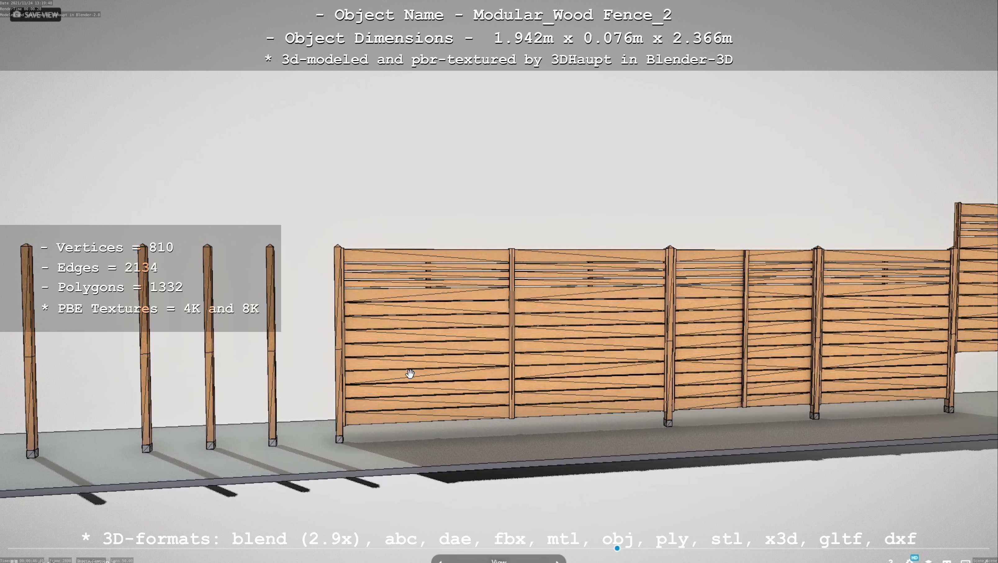 Modular Wood Fence 2 Remastered Low-poly 3D model_98