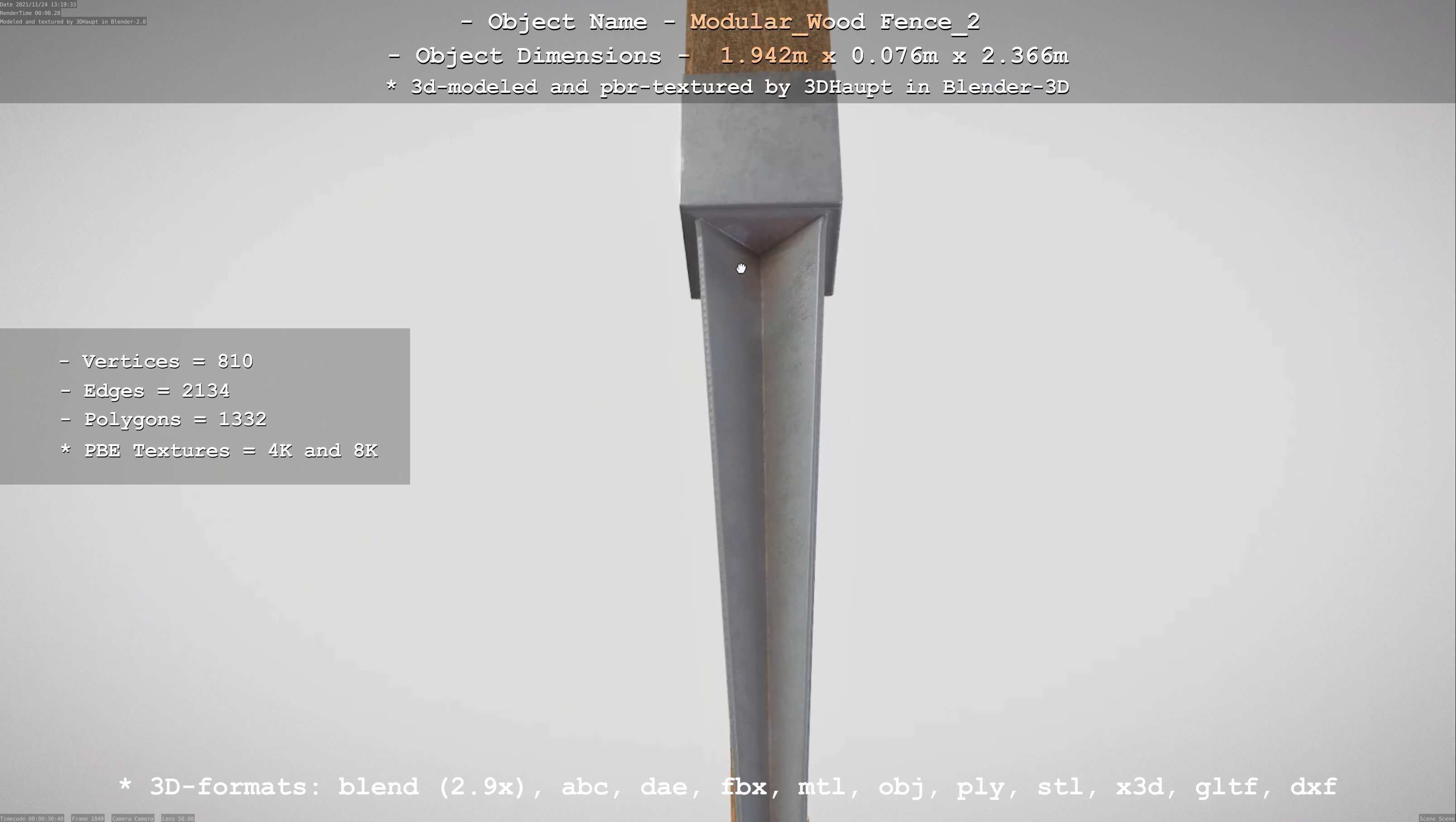 Modular Wood Fence 2 Remastered Low-poly 3D model_77