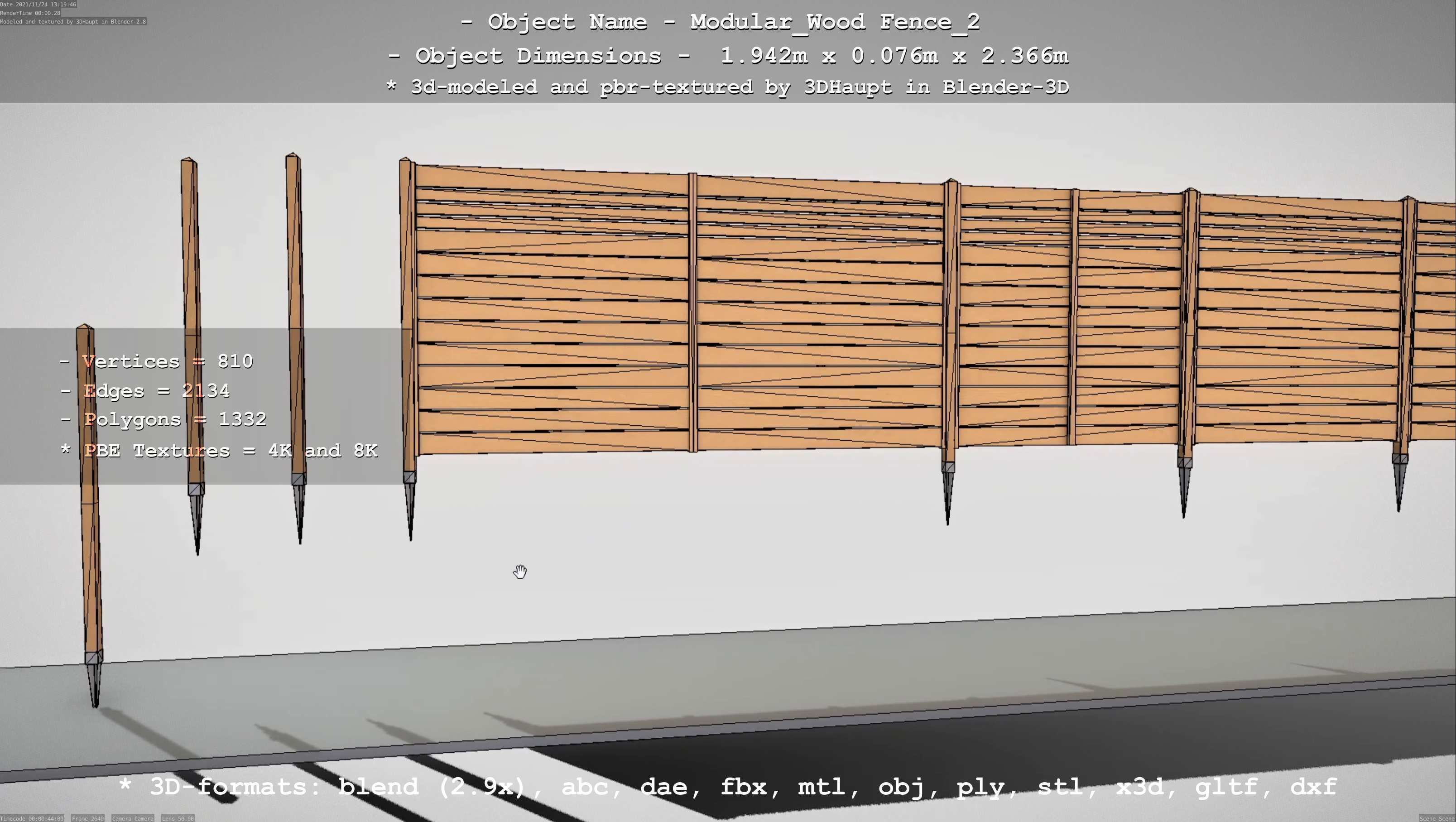 Modular Wood Fence 2 Remastered Low-poly 3D model_91