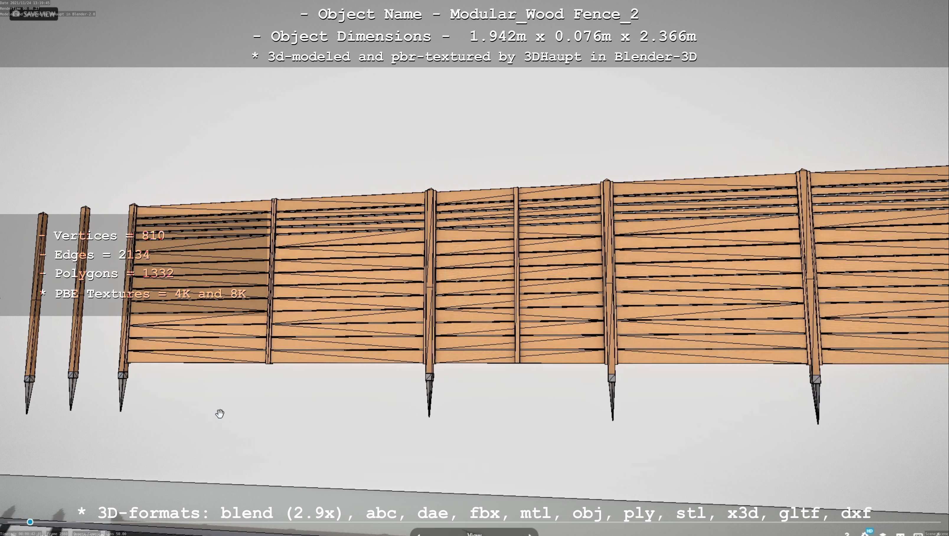 Modular Wood Fence 2 Remastered Low-poly 3D model_13