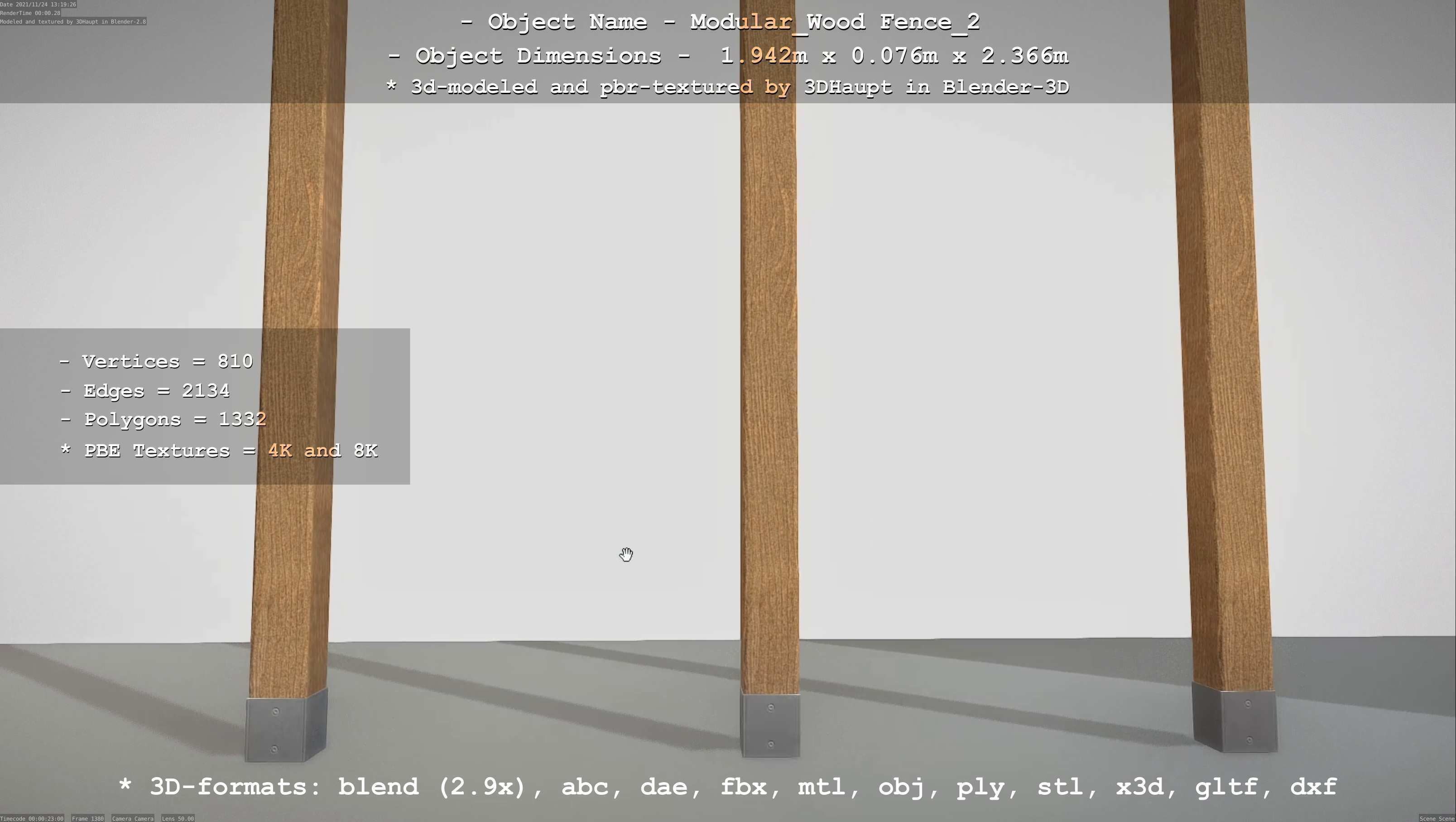 Modular Wood Fence 2 Remastered Low-poly 3D model_70