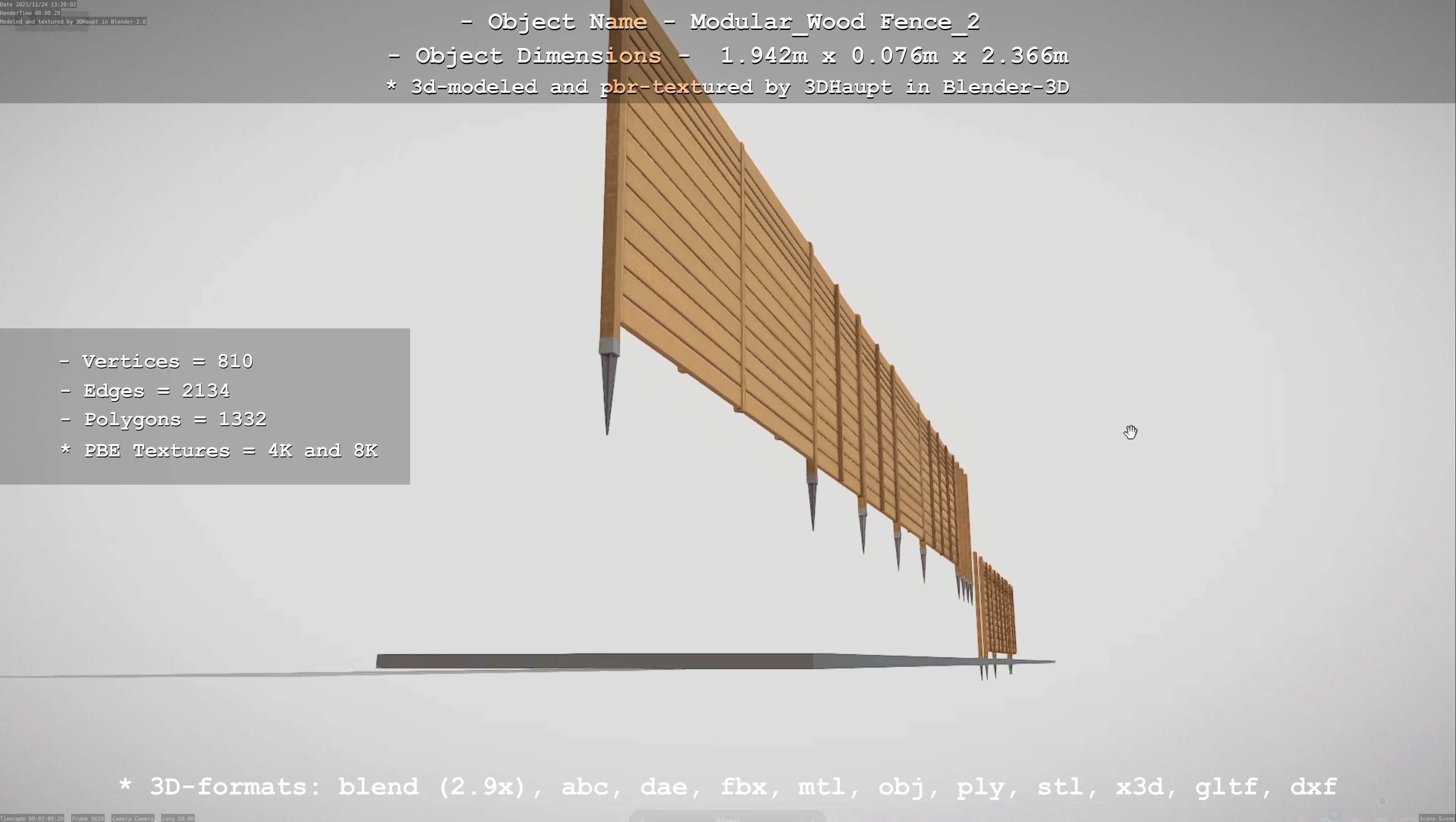 Modular Wood Fence 2 Remastered Low-poly 3D model_12