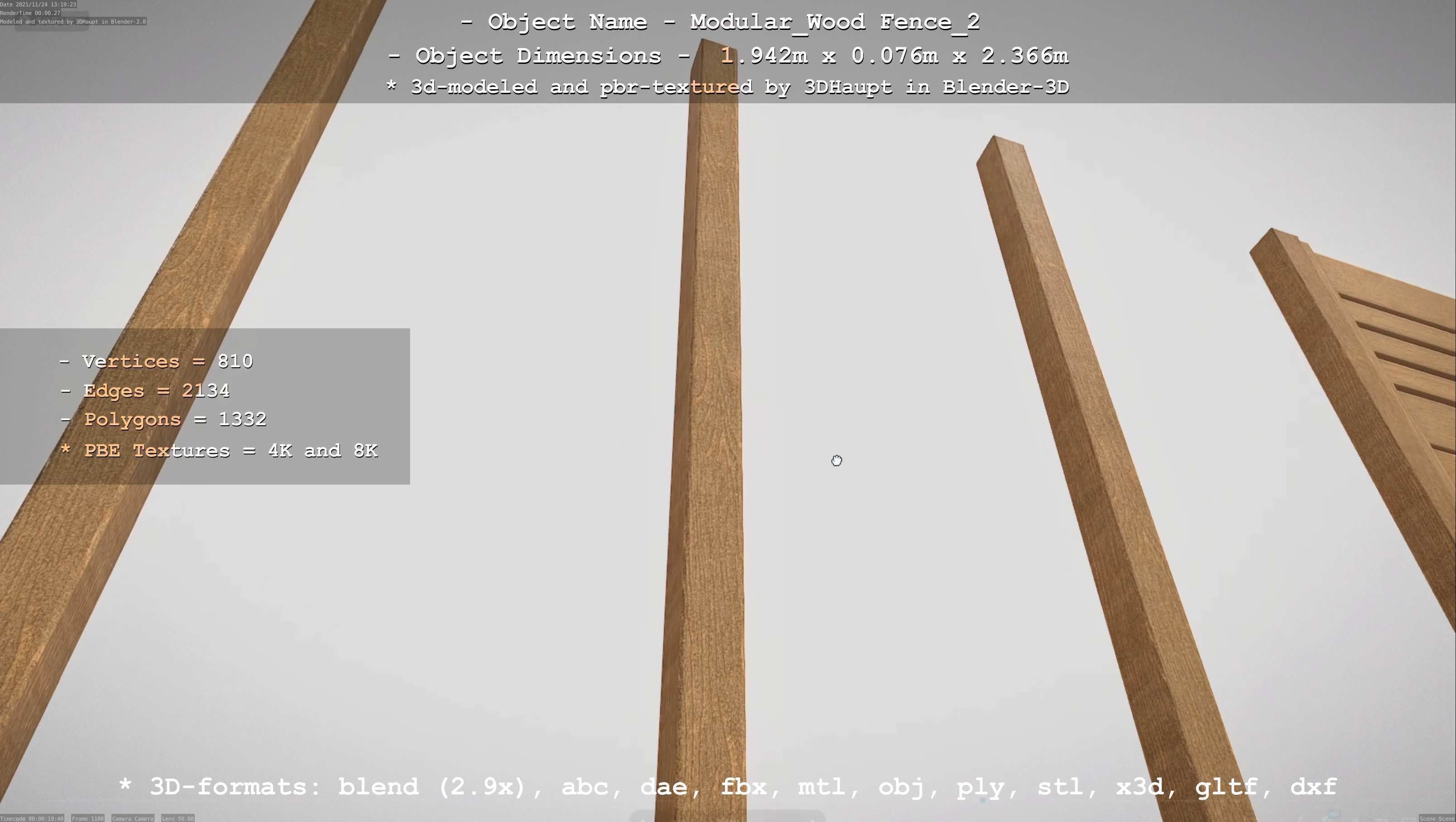 Modular Wood Fence 2 Remastered Low-poly 3D model_68