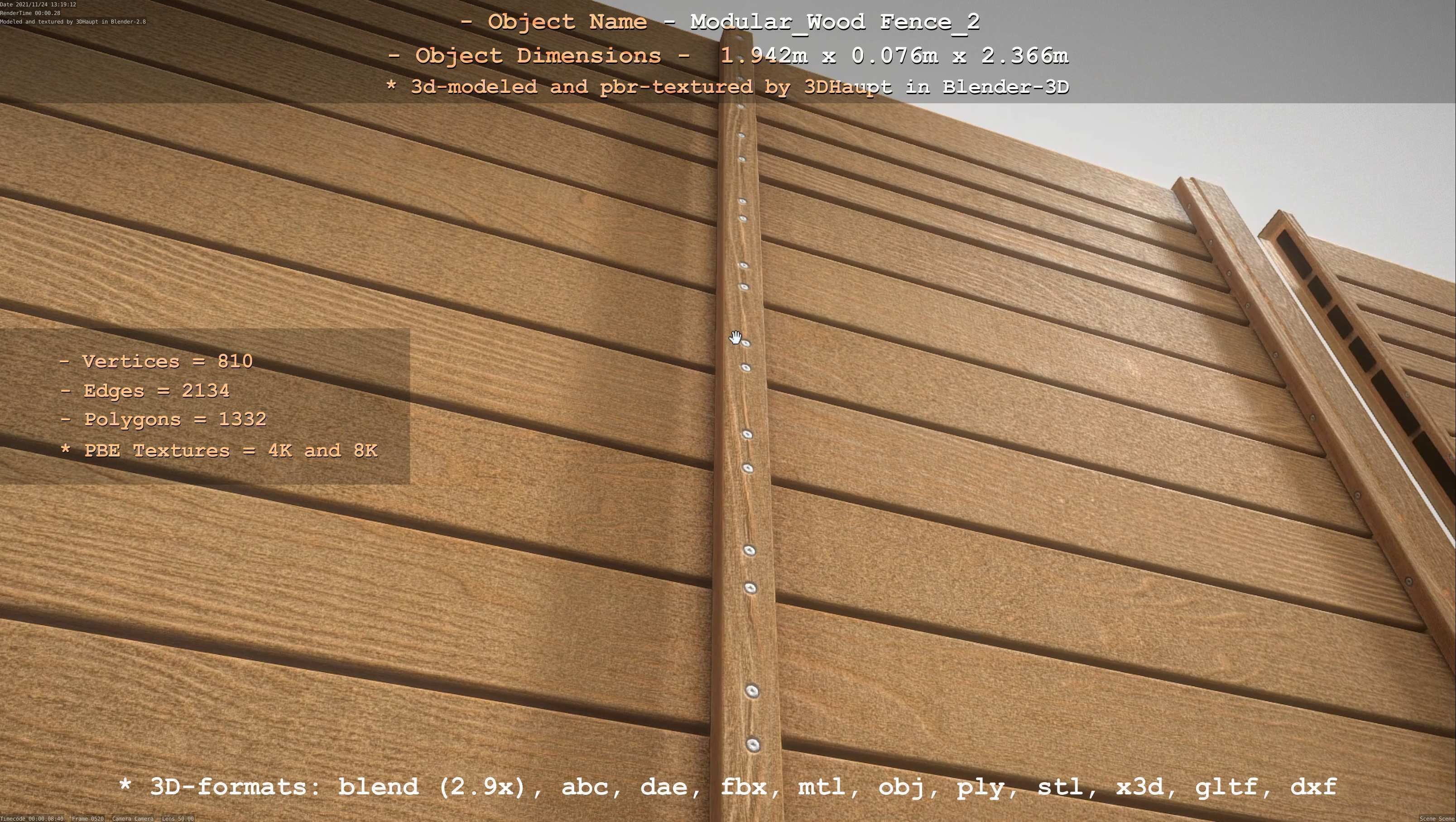 Modular Wood Fence 2 Remastered Low-poly 3D model_60