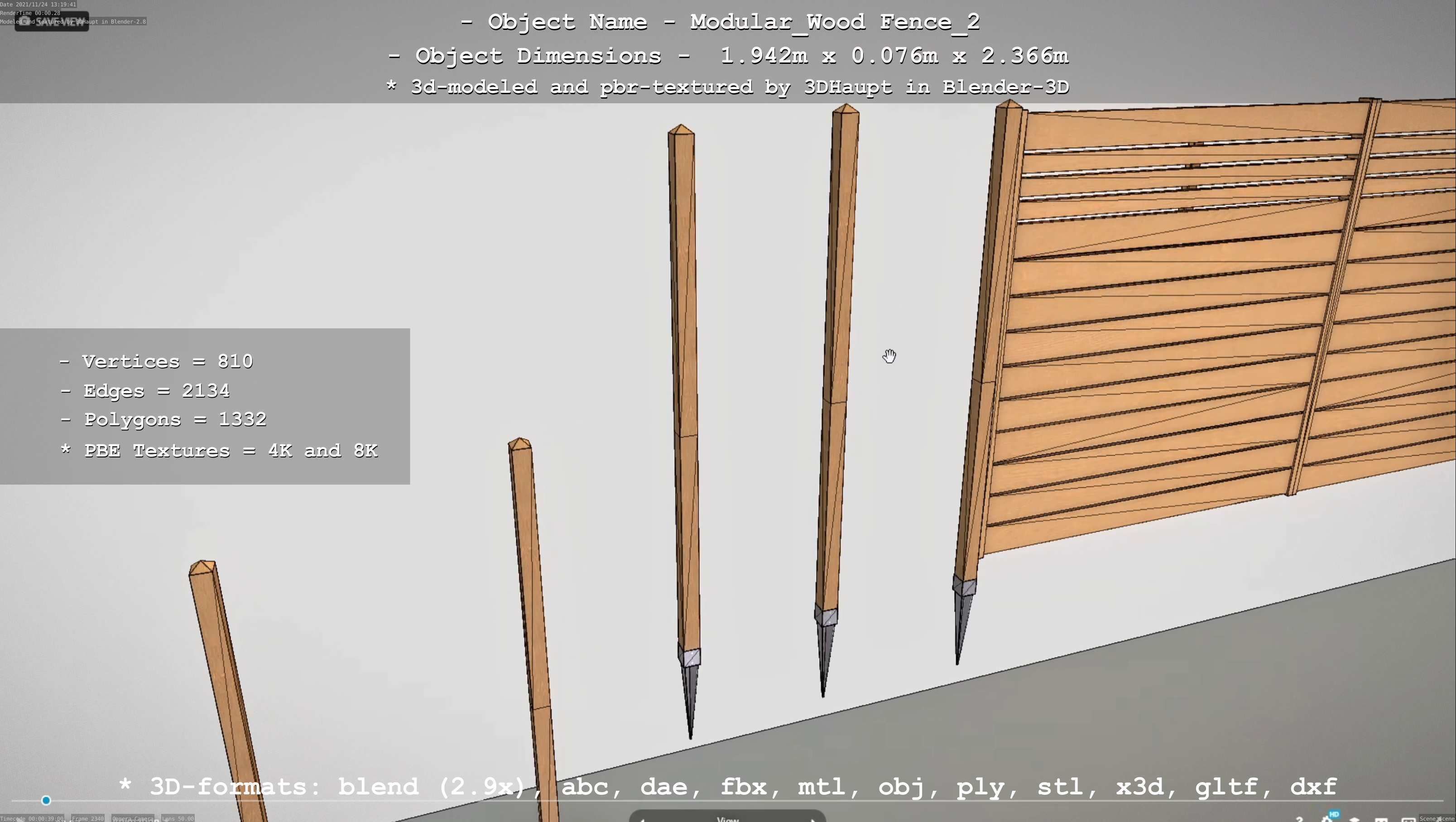 Modular Wood Fence 2 Remastered Low-poly 3D model_90
