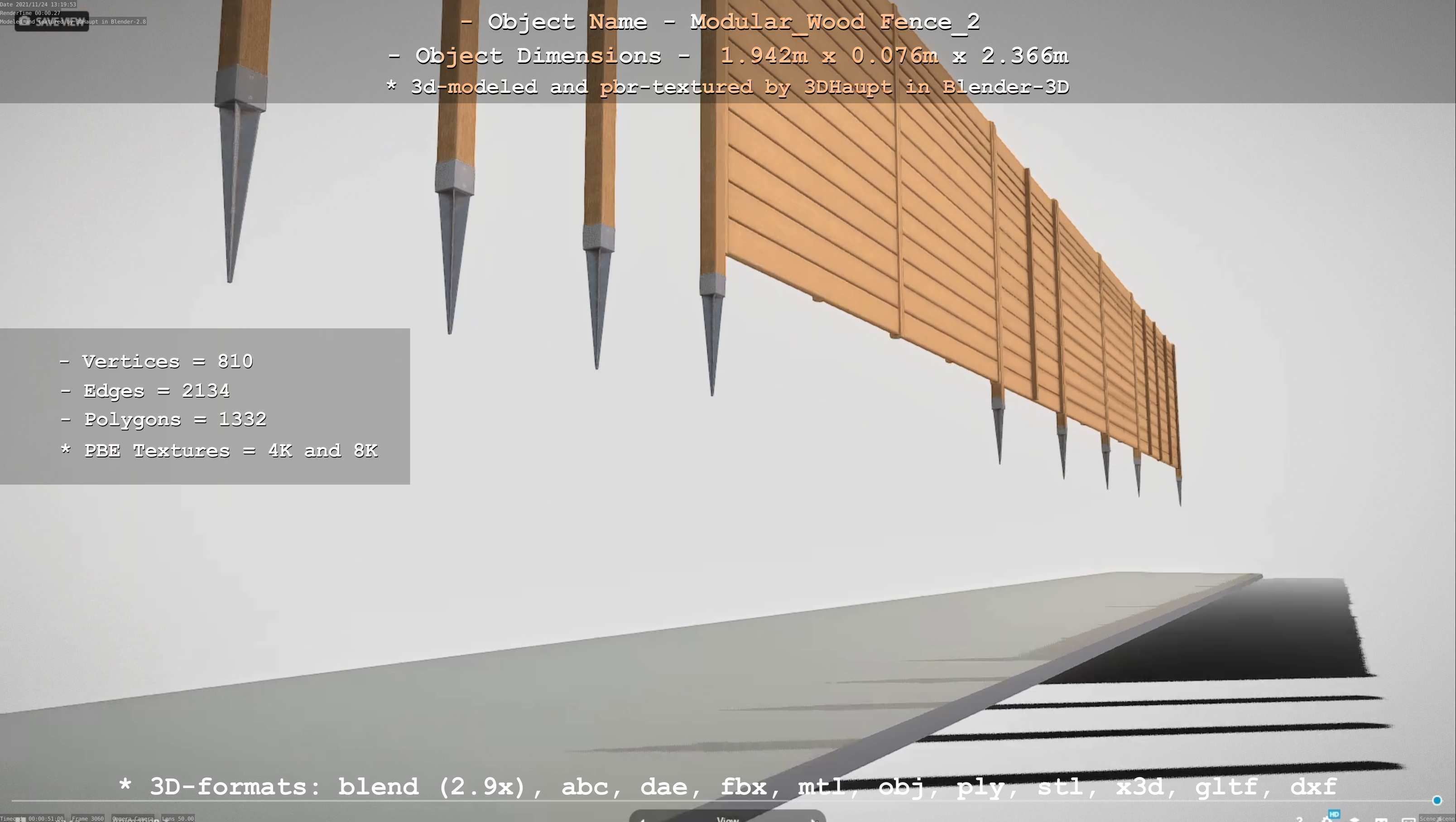 Modular Wood Fence 2 Remastered Low-poly 3D model_53