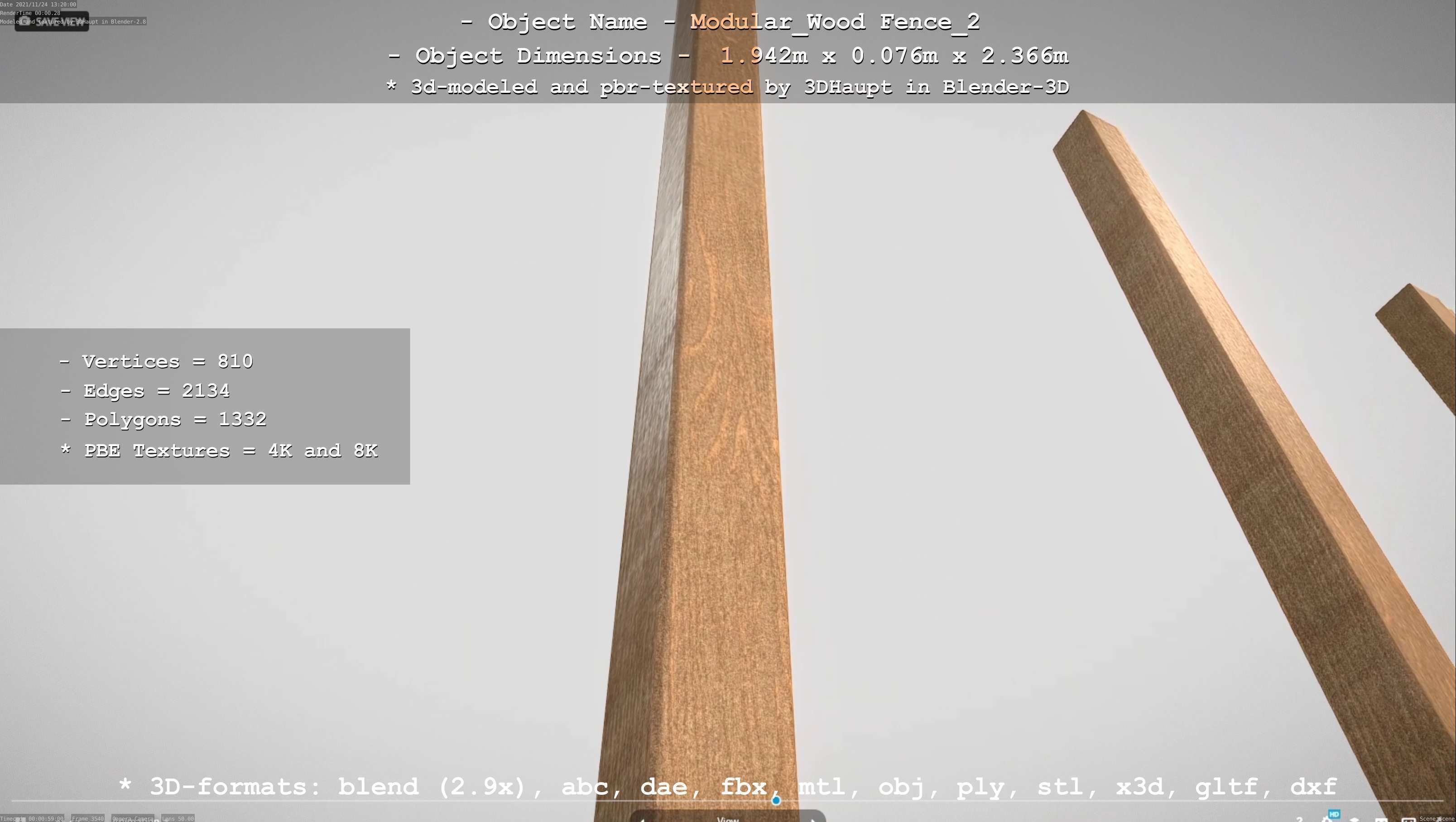 Modular Wood Fence 2 Remastered Low-poly 3D model_46