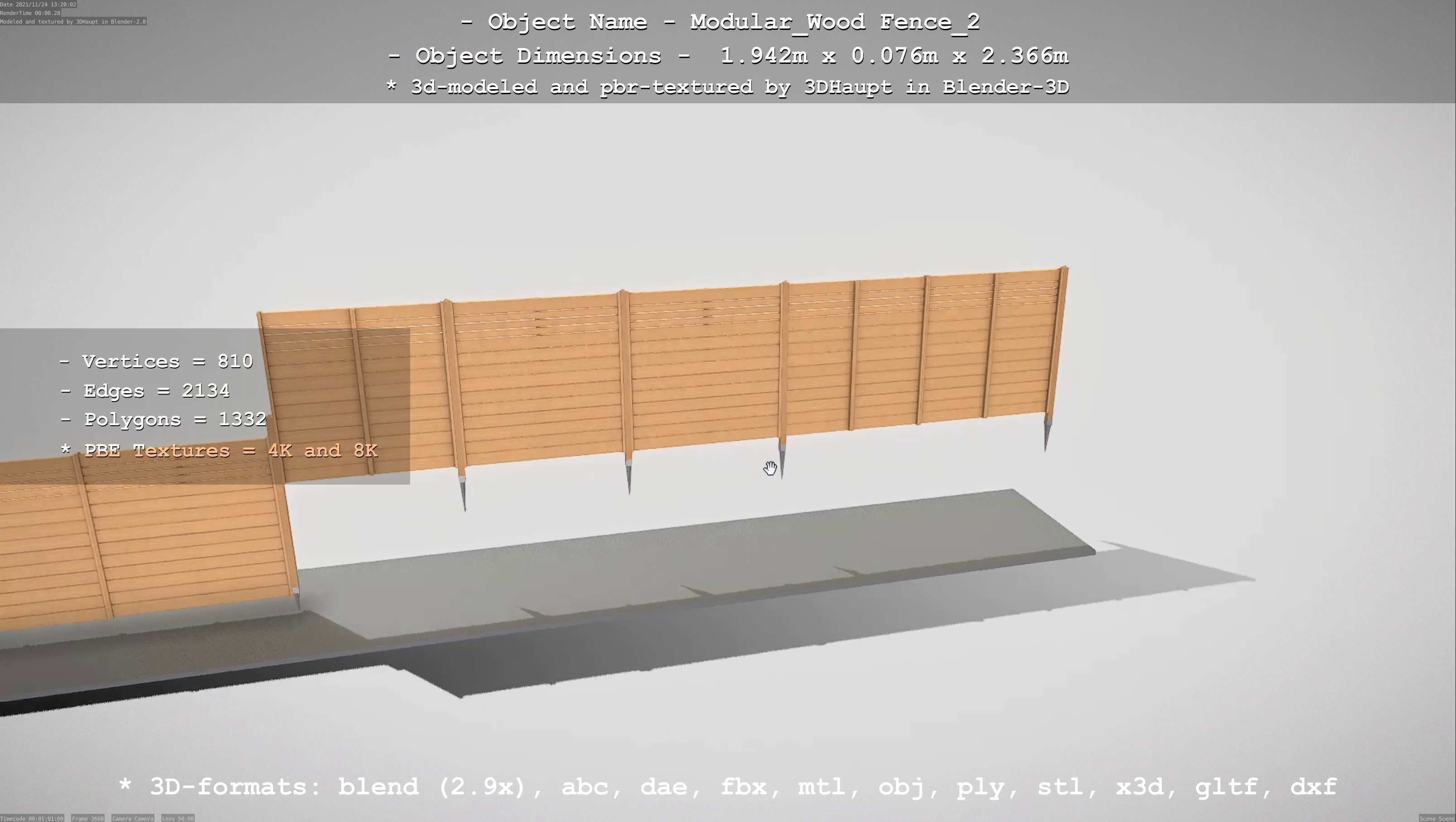 Modular Wood Fence 2 Remastered Low-poly 3D model_50