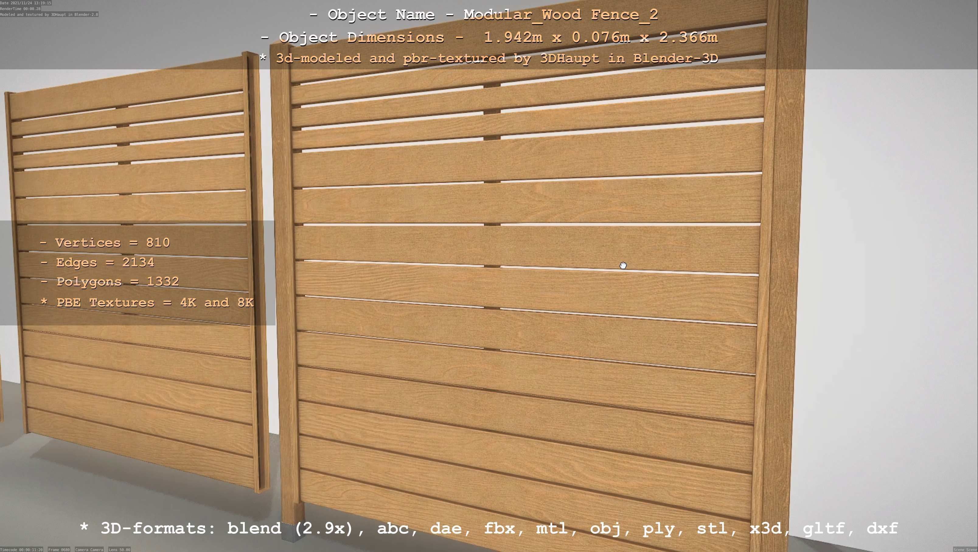 Modular Wood Fence 2 Remastered Low-poly 3D model_63