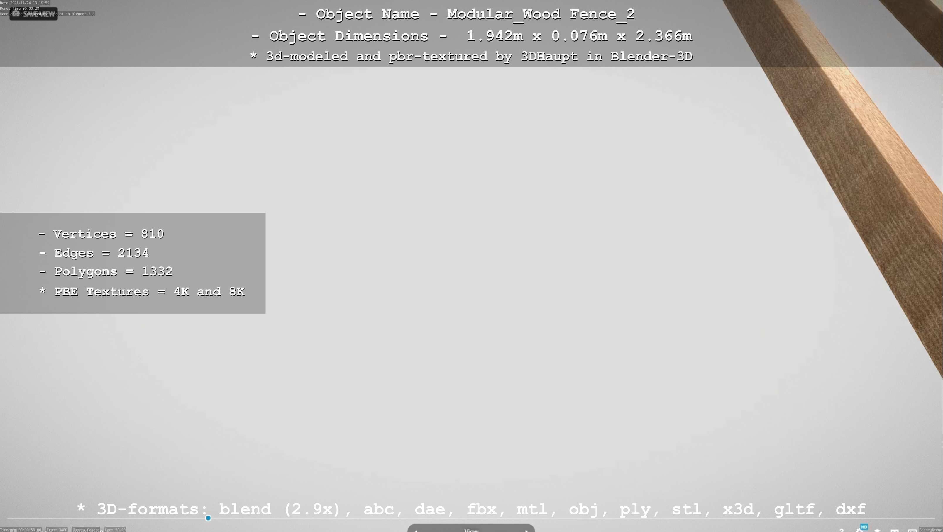 Modular Wood Fence 2 Remastered Low-poly 3D model_47