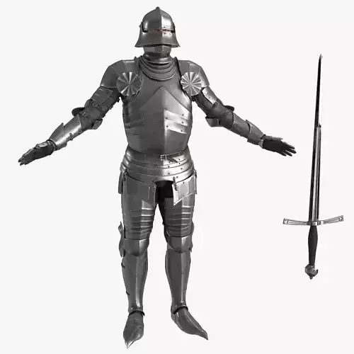 Medieval Knight Gothic Plate Armor Two-Handed Sword T pose Low-poly 3D model