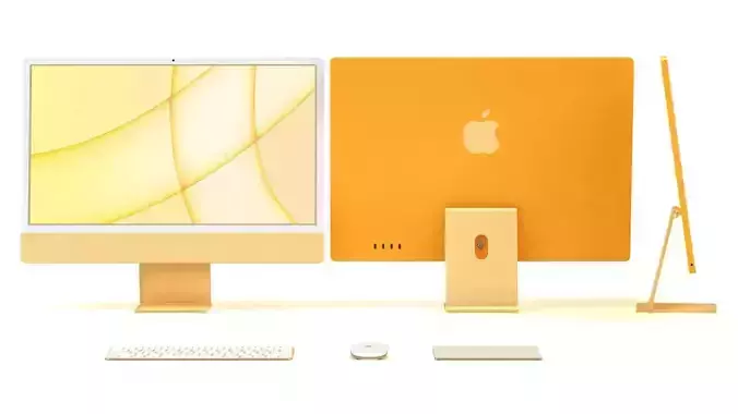 3D model Apple iMac 24 inch 2021 Yellow Keyboard Mouse