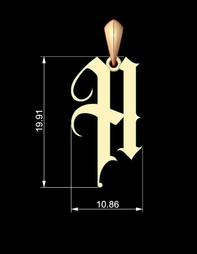 Initial Letters Pendant Angel Wish H 3D print model_5