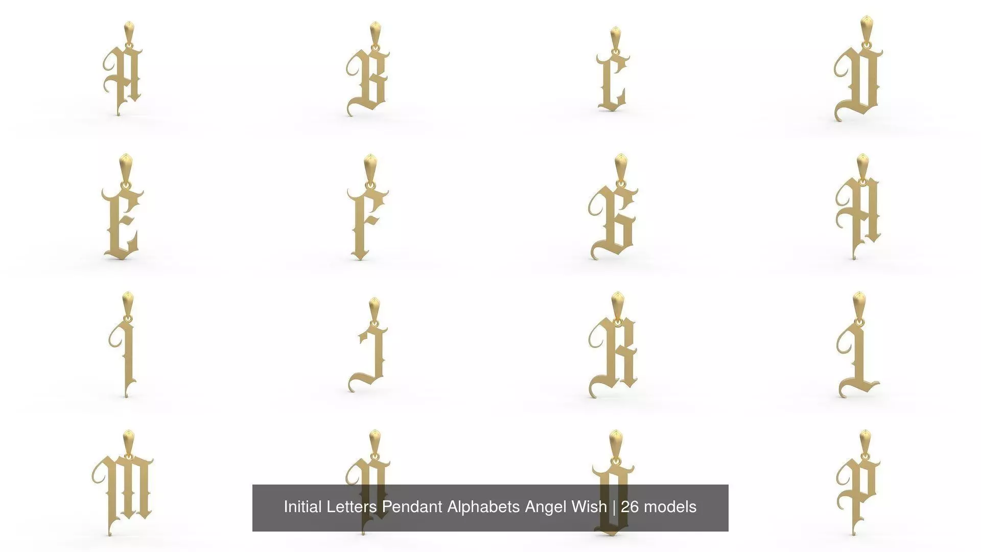Initial Letters Pendant Alphabets Angel Wish 3D Model Collection_0
